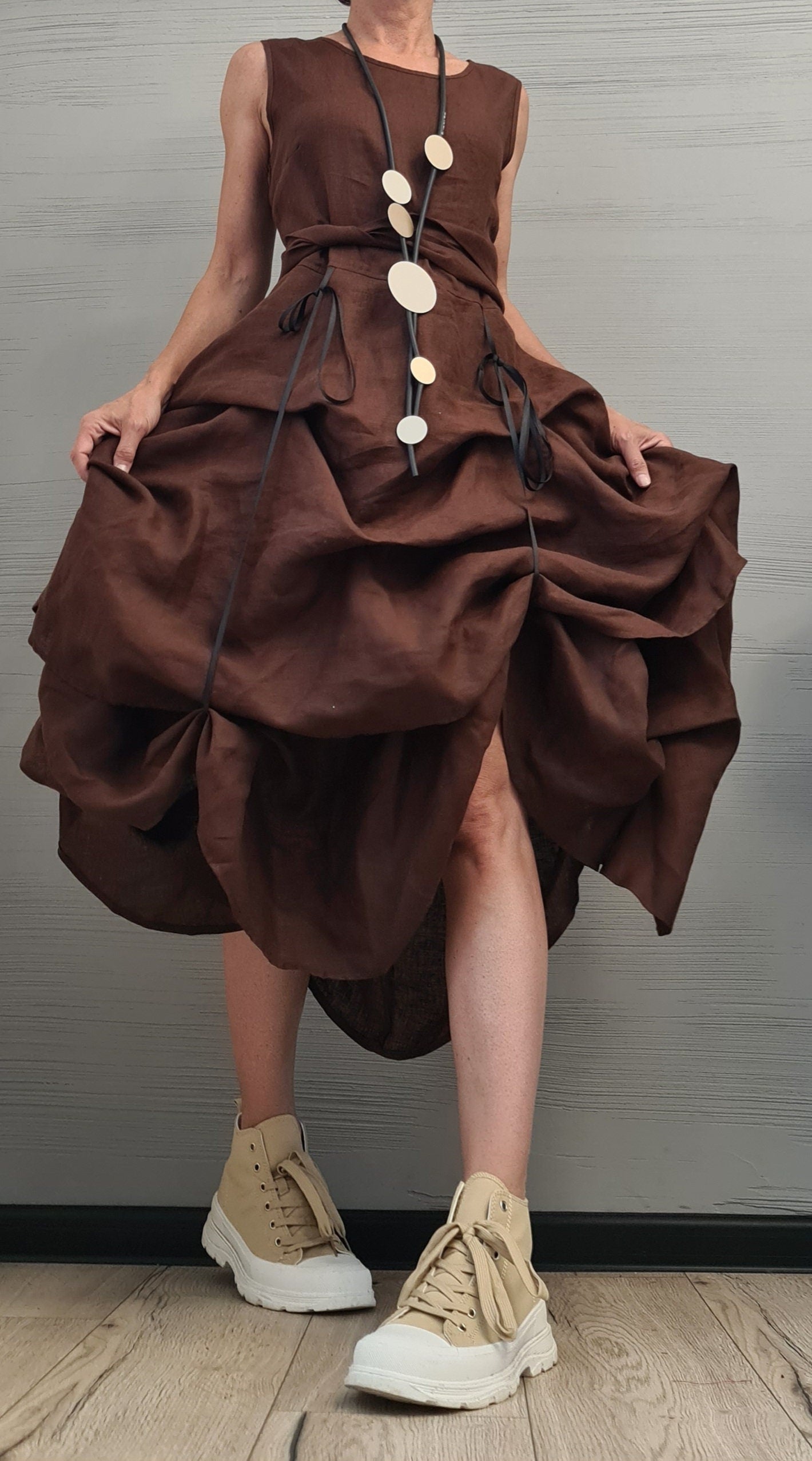 Linen Summer Dress for Women – Adjustable Linen Summer Dress – Sleeveless, Minimalist & Handmade from Natural Fabric Vacation Outfit