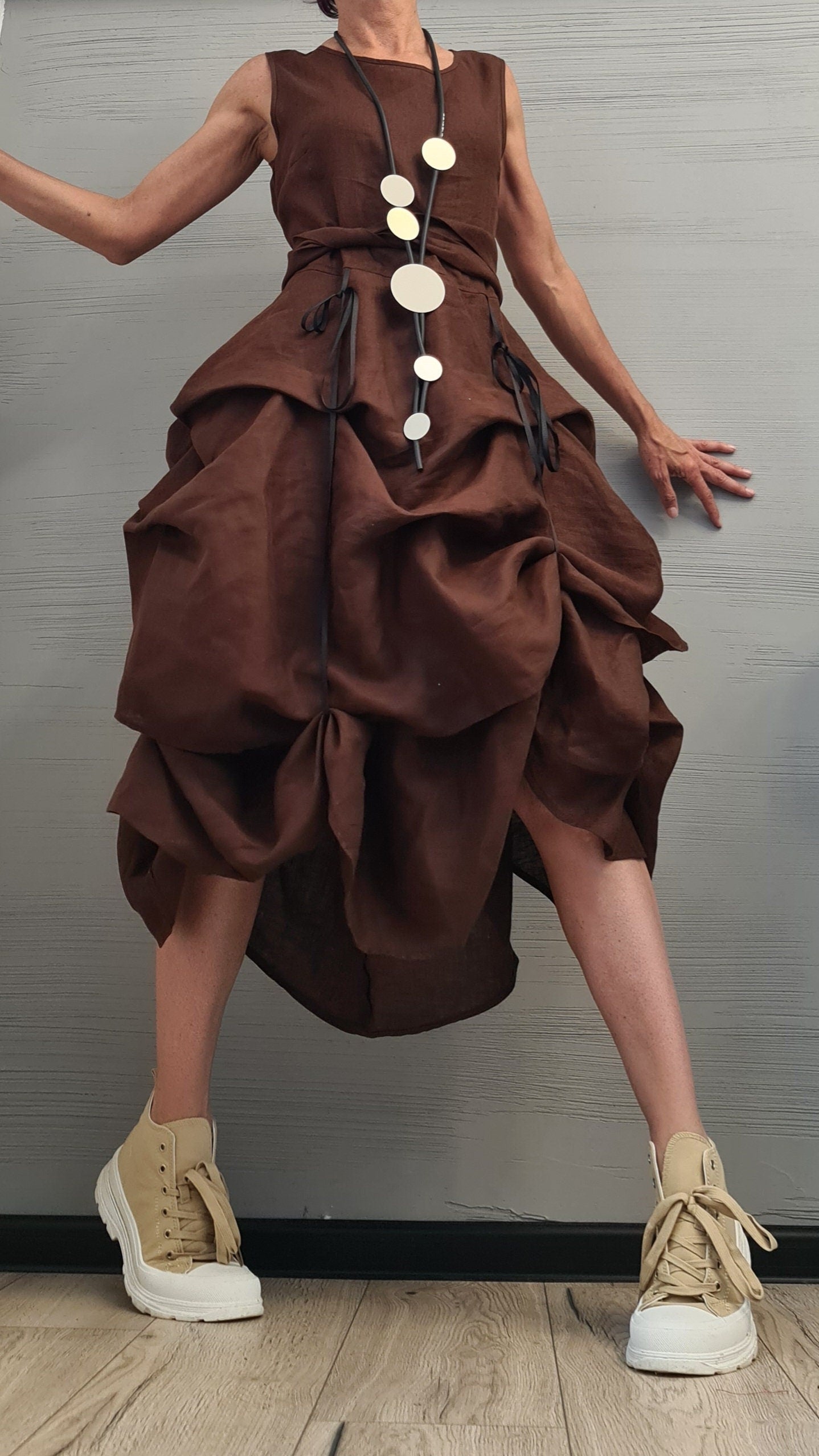 Linen Summer Dress for Women – Adjustable Linen Summer Dress – Sleeveless, Minimalist & Handmade from Natural Fabric Vacation Outfit