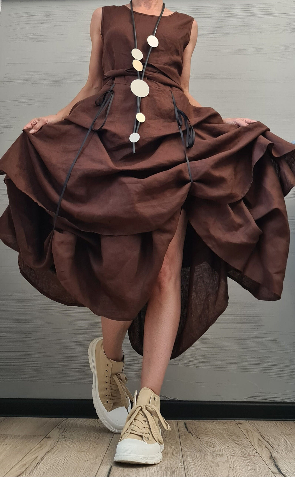 Linen Summer Dress for Women – Adjustable Linen Summer Dress – Sleeveless, Minimalist & Handmade from Natural Fabric Vacation Outfit