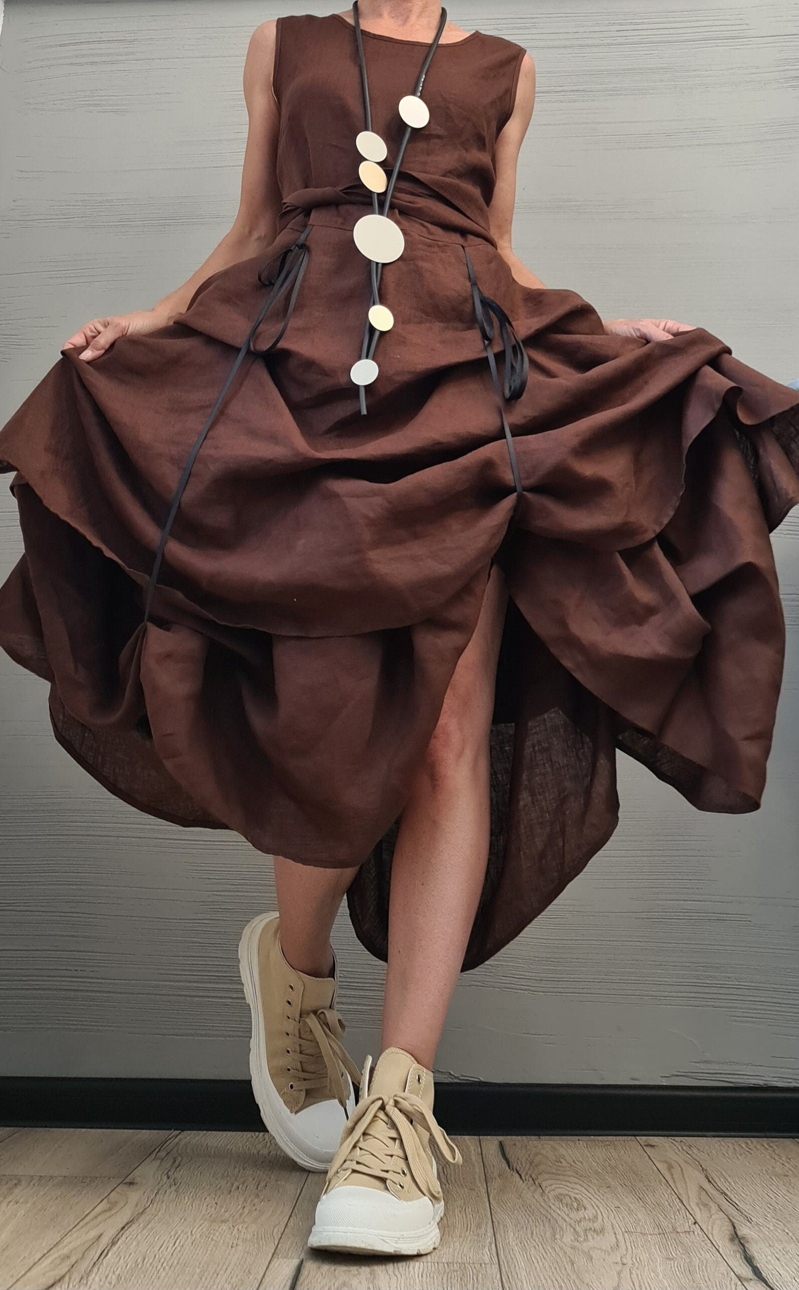 Linen Summer Dress for Women – Adjustable Linen Summer Dress – Sleeveless, Minimalist & Handmade from Natural Fabric Vacation Outfit