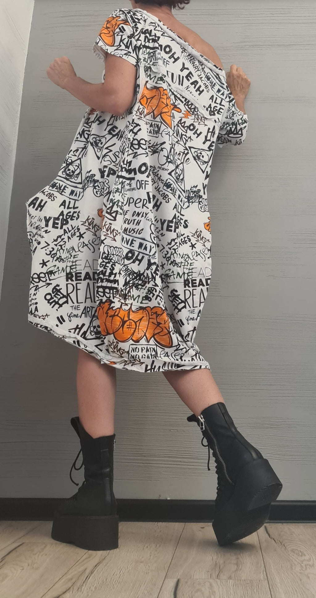 New collection, Extravagant  Dress, Cotton Tunic Dress, Dress with print, Asymmetric Dress, Knee Length Dress