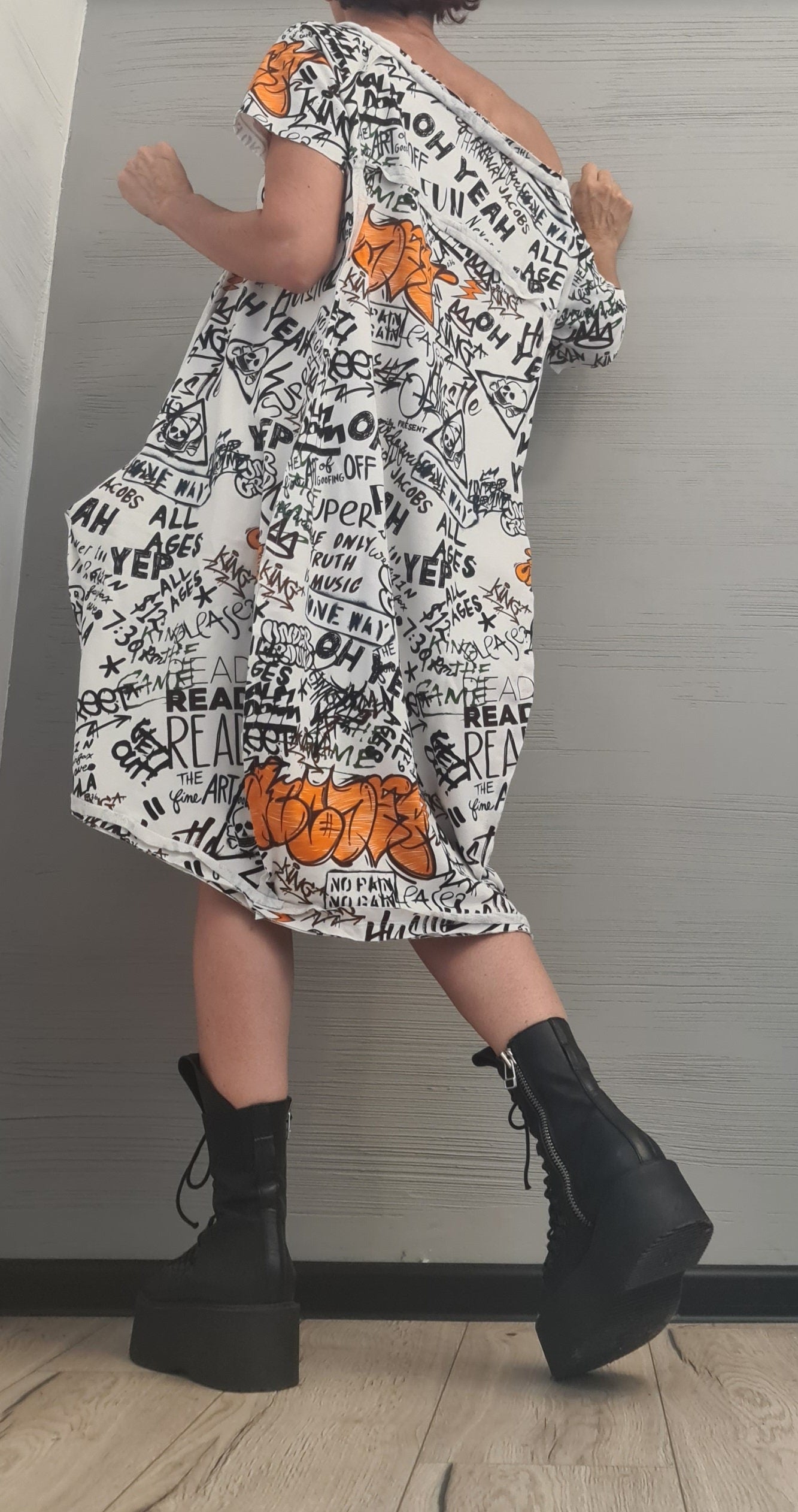 New collection, Extravagant  Dress, Cotton Tunic Dress, Dress with print, Asymmetric Dress, Knee Length Dress