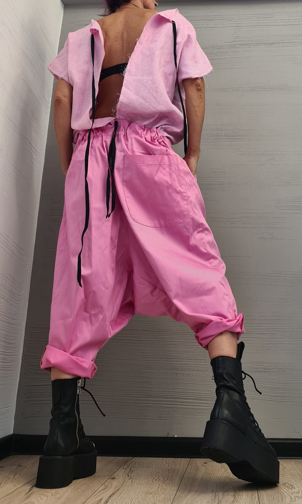 Think pink, Avant-garde Harem Jumpsuit, Loose Jumpsuit, Drop Crotch Jumpsuit, Plus Size Clothing, Oversize Jumpsuit