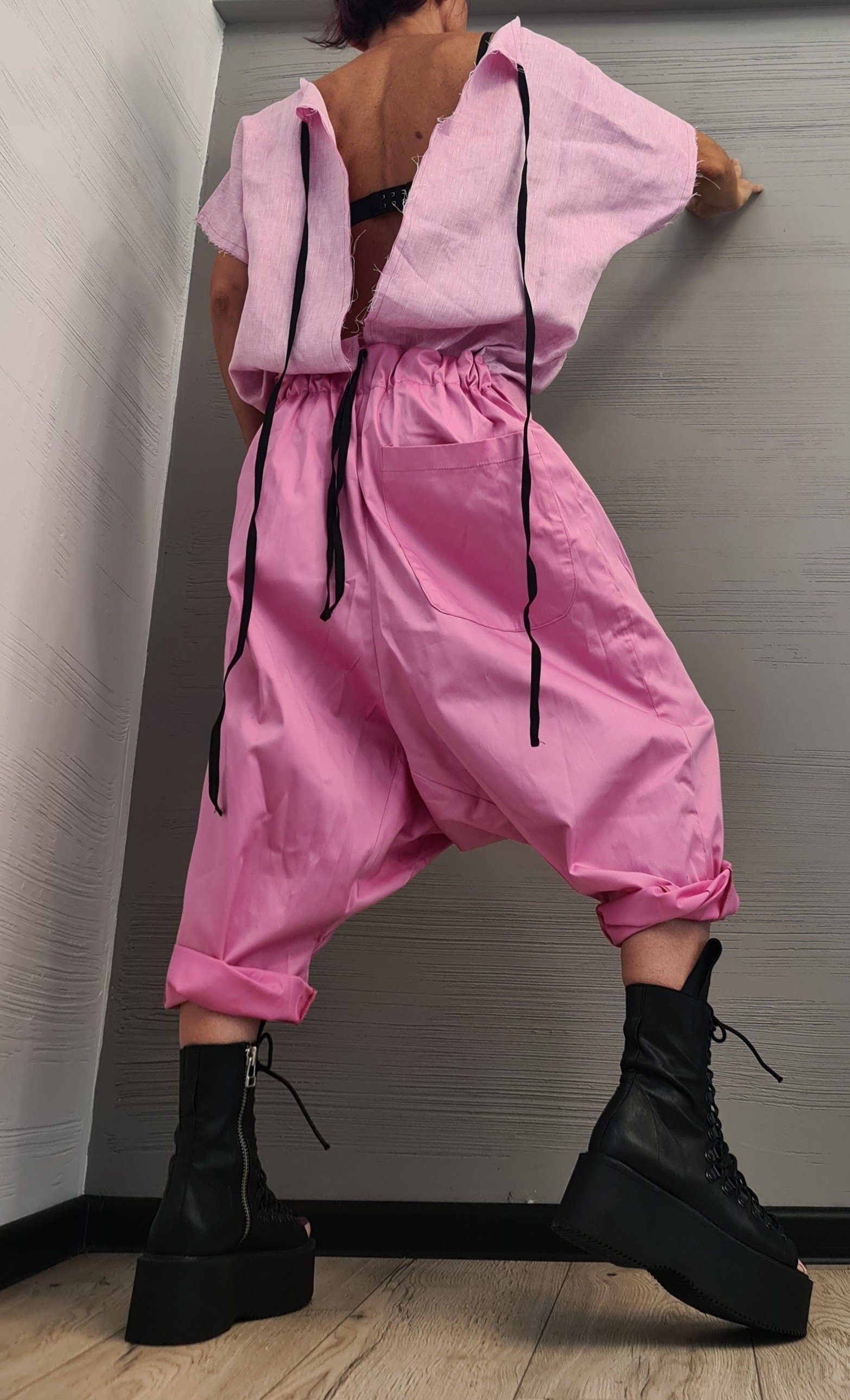 Think pink, Avant-garde Harem Jumpsuit, Loose Jumpsuit, Drop Crotch Jumpsuit, Plus Size Clothing, Oversize Jumpsuit