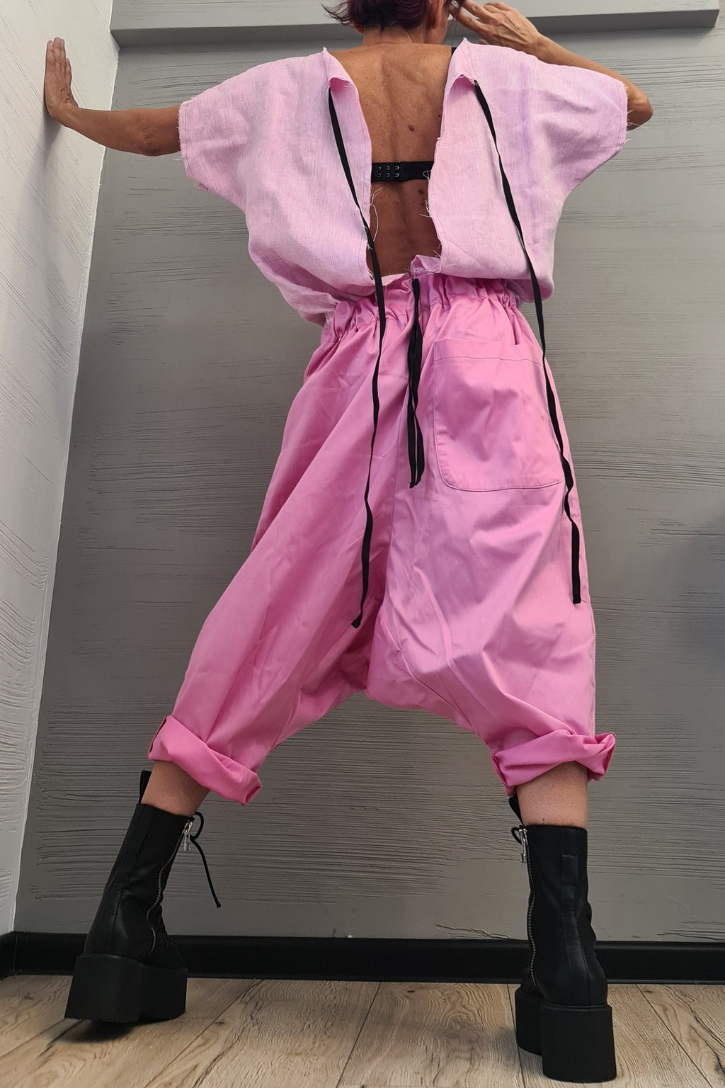 Think pink, Avant-garde Harem Jumpsuit, Loose Jumpsuit, Drop Crotch Jumpsuit, Plus Size Clothing, Oversize Jumpsuit