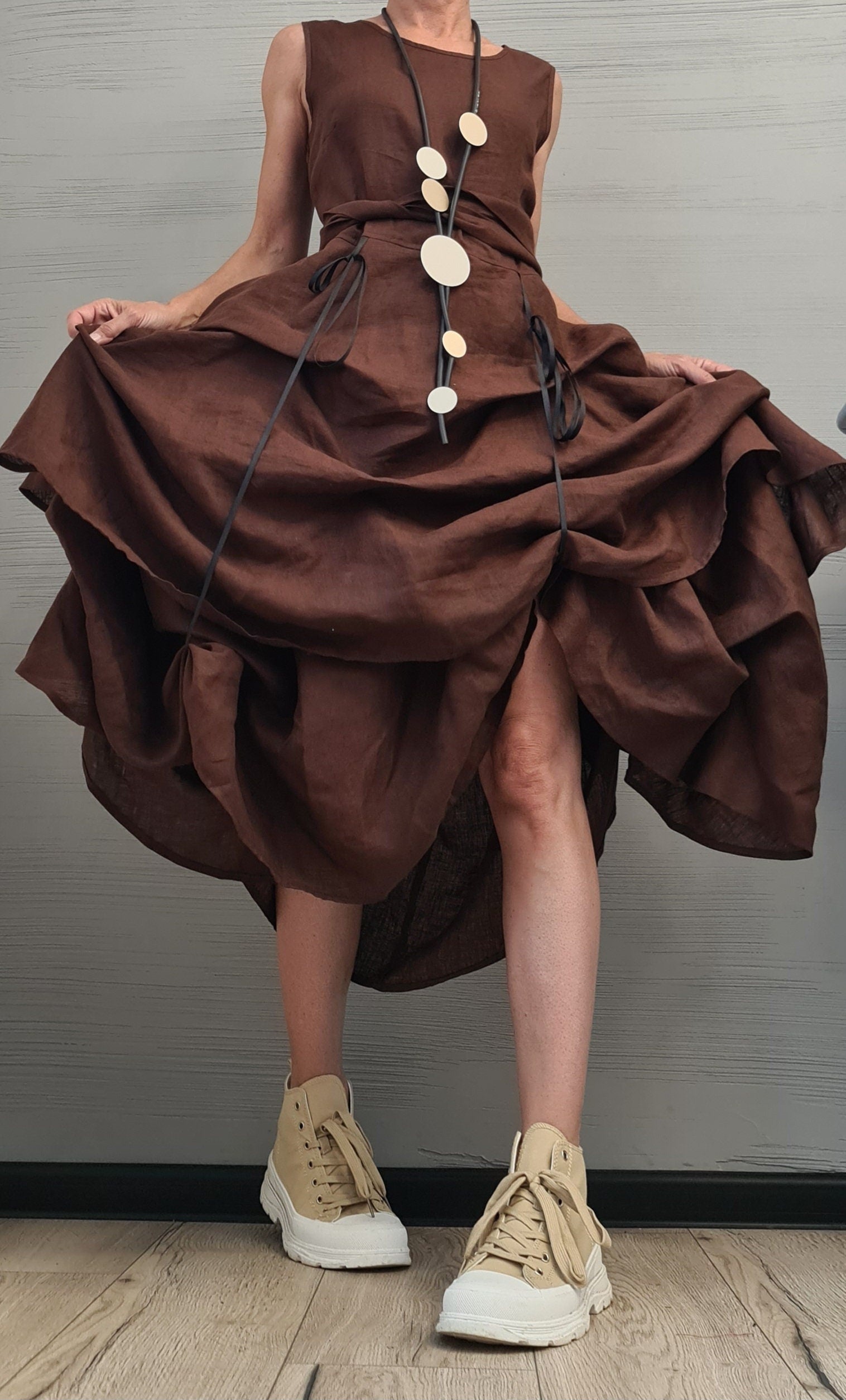 Linen Summer Dress for Women – Adjustable Linen Summer Dress – Sleeveless, Minimalist & Handmade from Natural Fabric Vacation Outfit