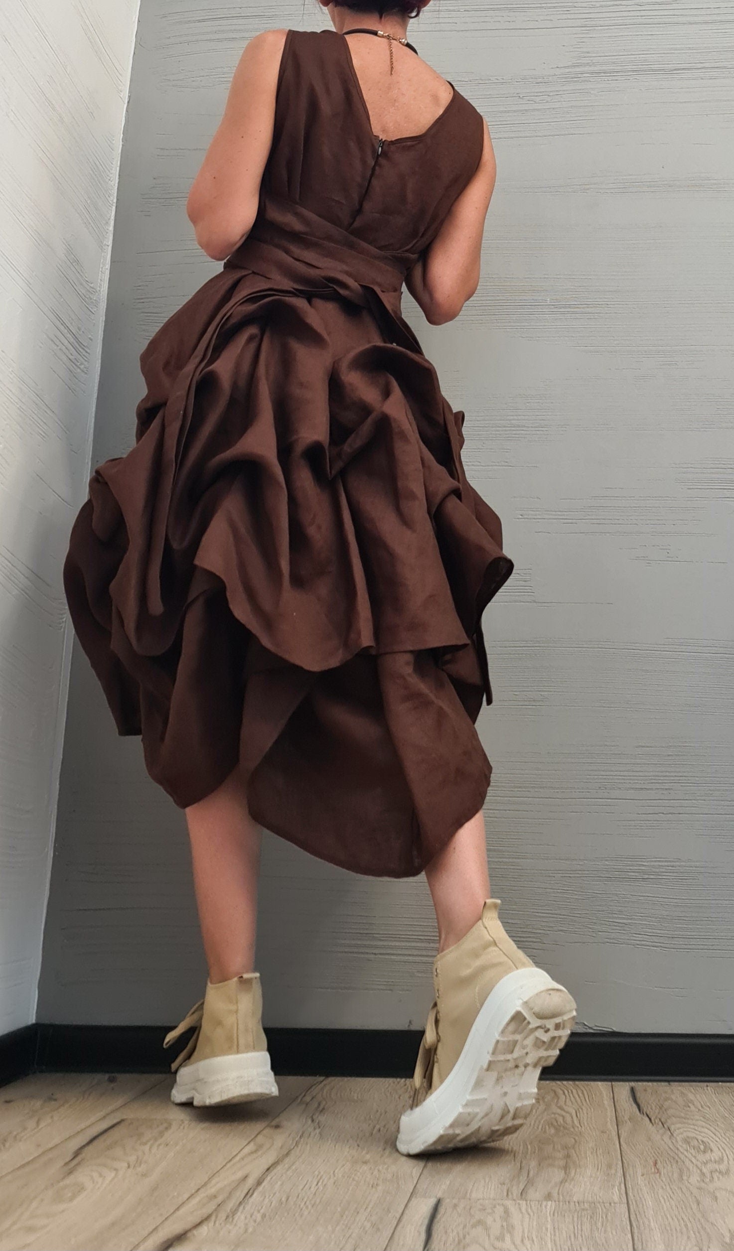 Linen Summer Dress for Women – Adjustable Linen Summer Dress – Sleeveless, Minimalist & Handmade from Natural Fabric Vacation Outfit