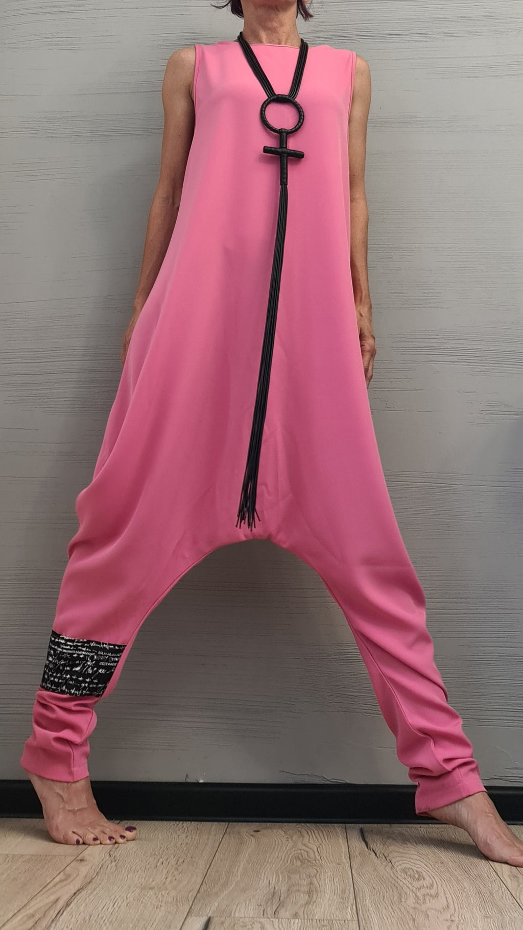Think pink Asymmetric long Jumpsuit, Harem Jumpsuit, Extravagant Wide Leg Overall, Steampunk Jumpsuit, Sleeveless Jumpsuit