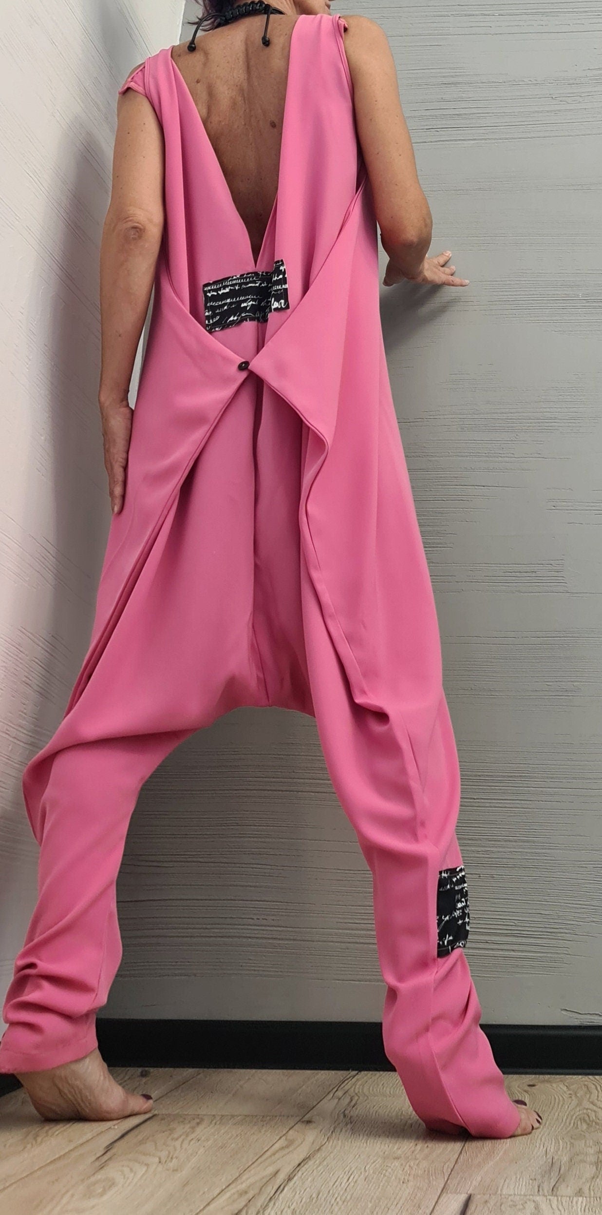 Think pink Asymmetric long Jumpsuit, Harem Jumpsuit, Extravagant Wide Leg Overall, Steampunk Jumpsuit, Sleeveless Jumpsuit