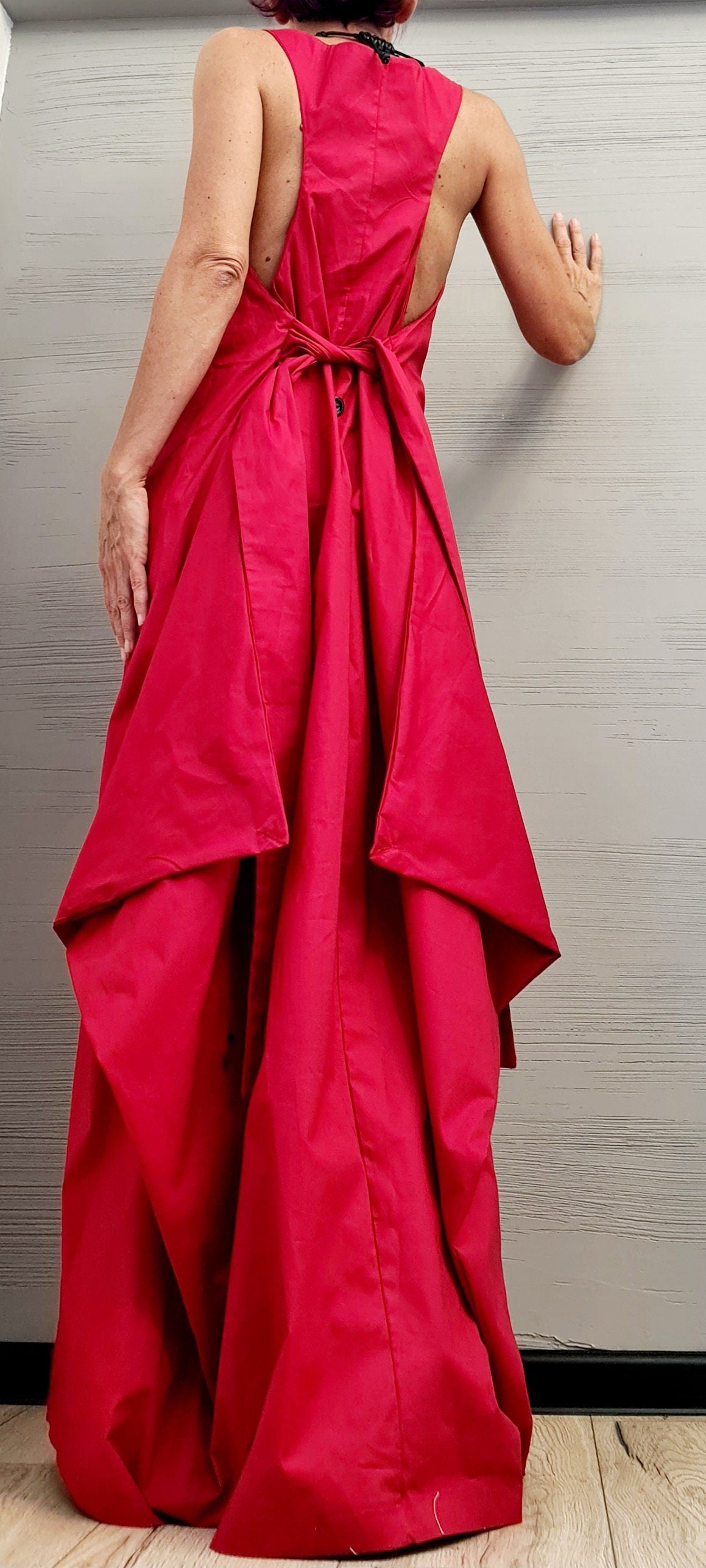 Red Maxi Dress, Loose Dress, Fitted dress, Wedding dress, Sleeveless Dress, Extravagant Dress, Open back