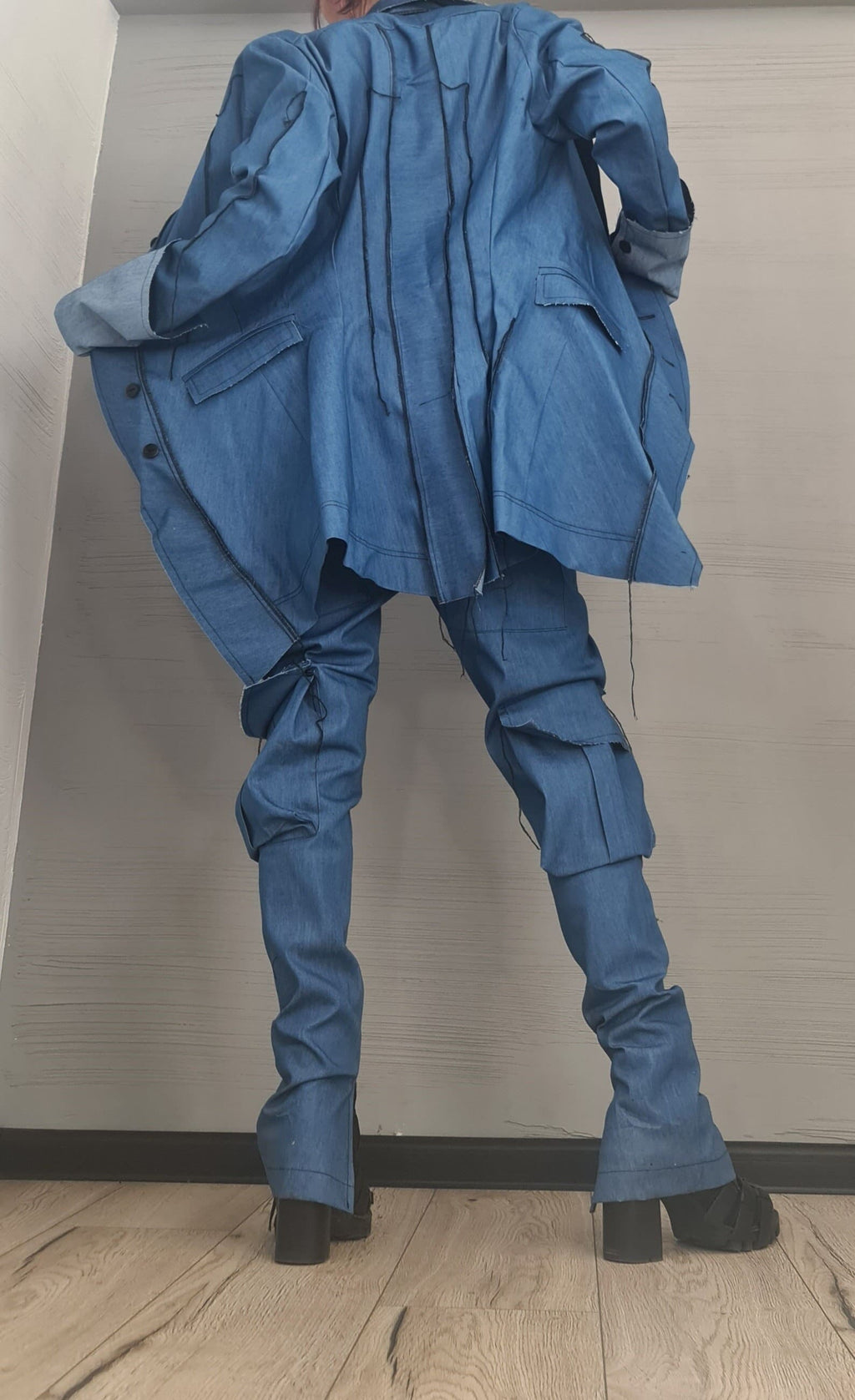 New collection Extravagant Denim Women Jacket, Asymmetric Avant Garde Blazer, Deconstructed Futuristic Clothing