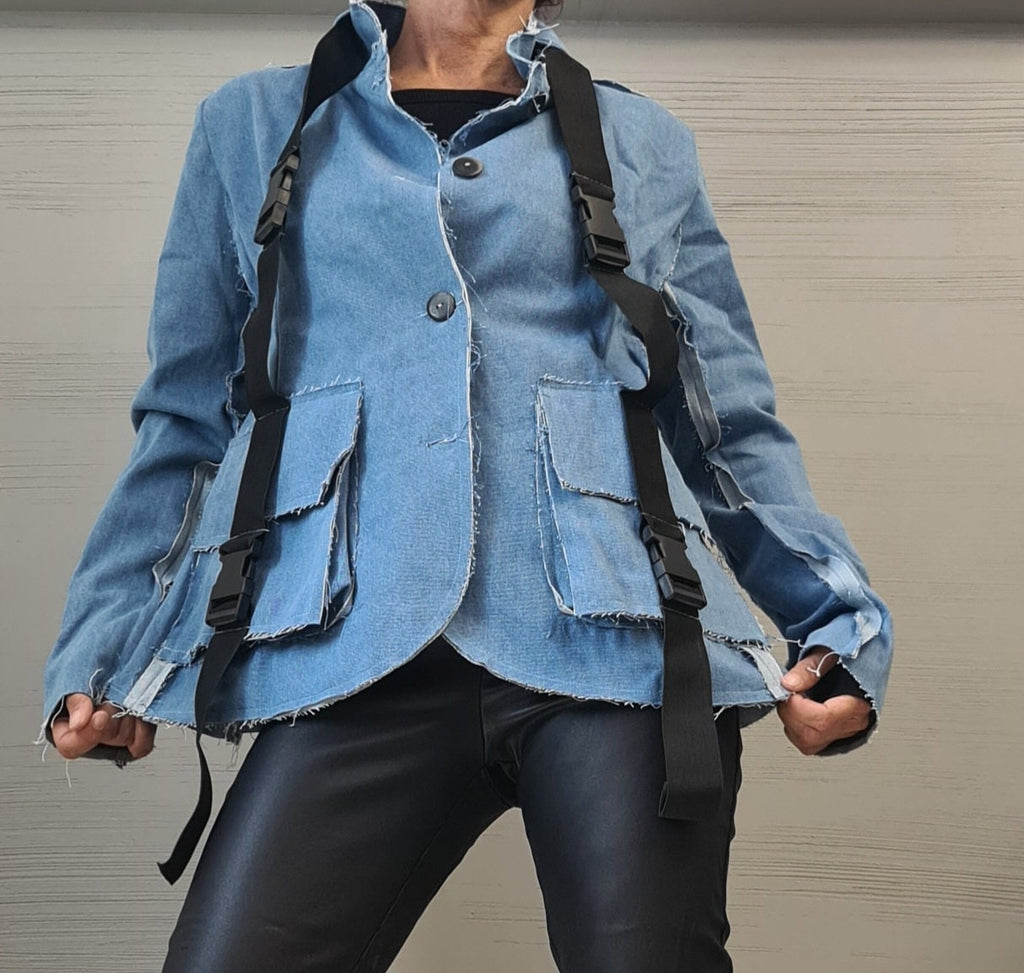 Asymmetrical Denim Blazer, Avant Garde Women Blazer, Extravagant Jacket, Party Jacket