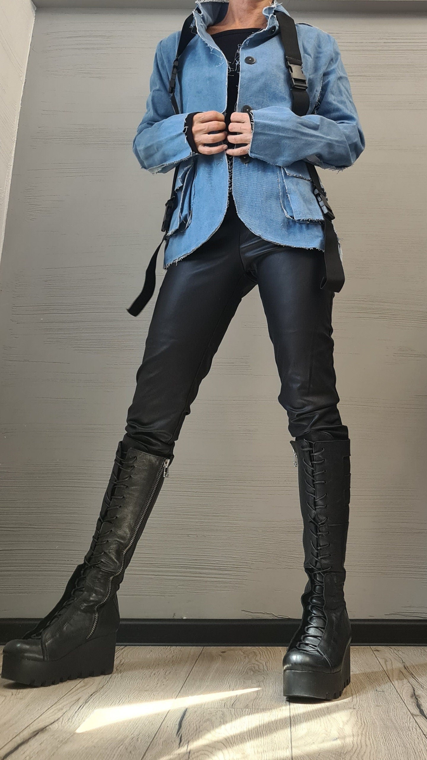 Asymmetrical Denim Blazer, Avant Garde Women Blazer, Extravagant Jacket, Party Jacket