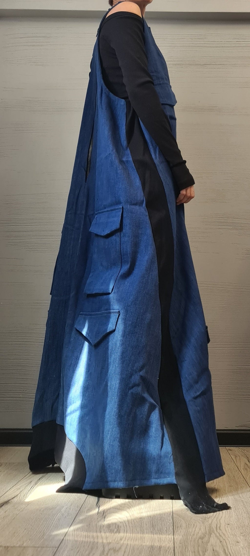 Deconstructed Denim Dress, Long Loose Dress, Pockets Dress, Asymmetric Dress, Gothic Dress, Extravagant Dress, Sleeveless Dress