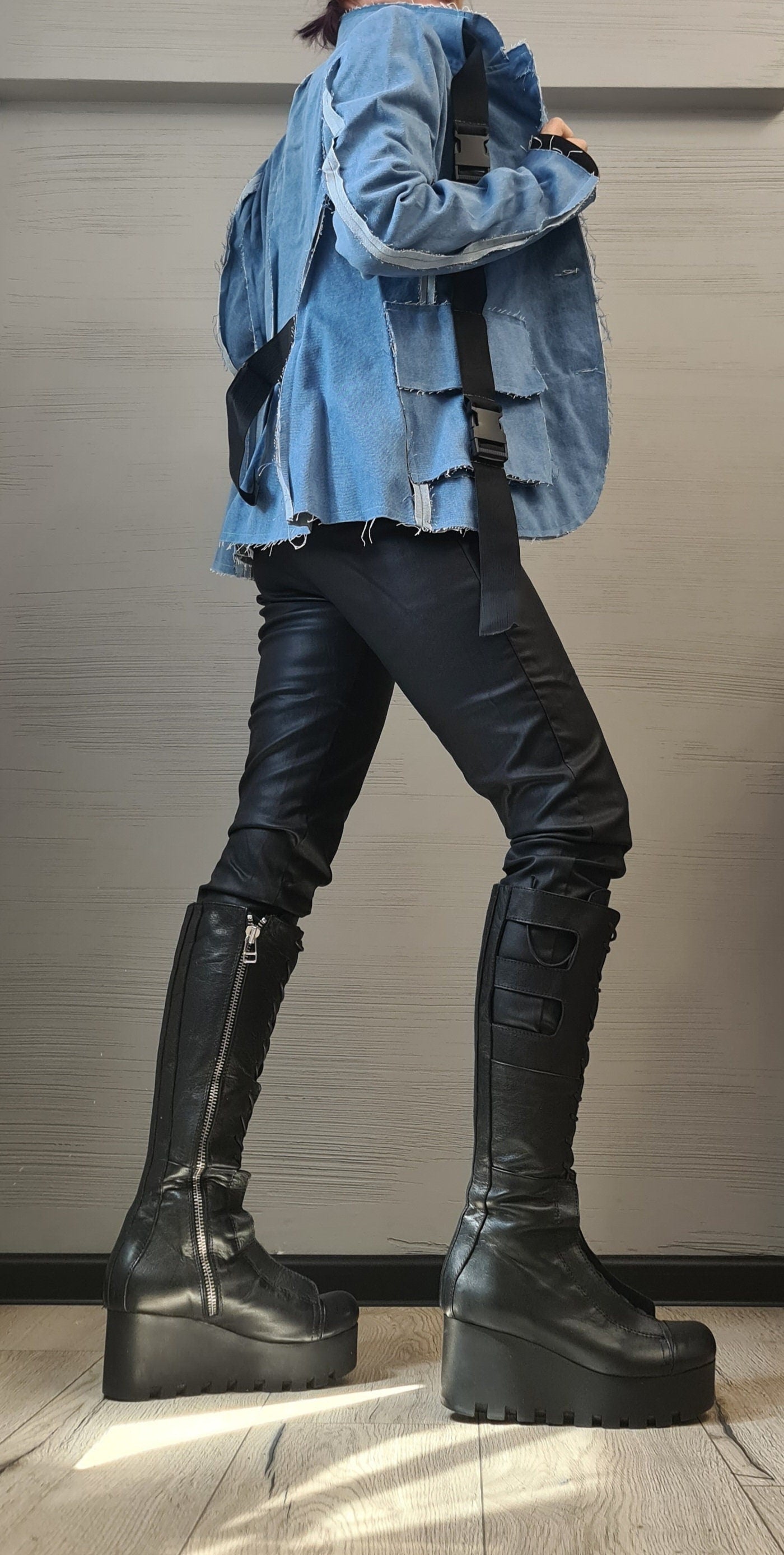 Asymmetrical Denim Blazer, Avant Garde Women Blazer, Extravagant Jacket, Party Jacket