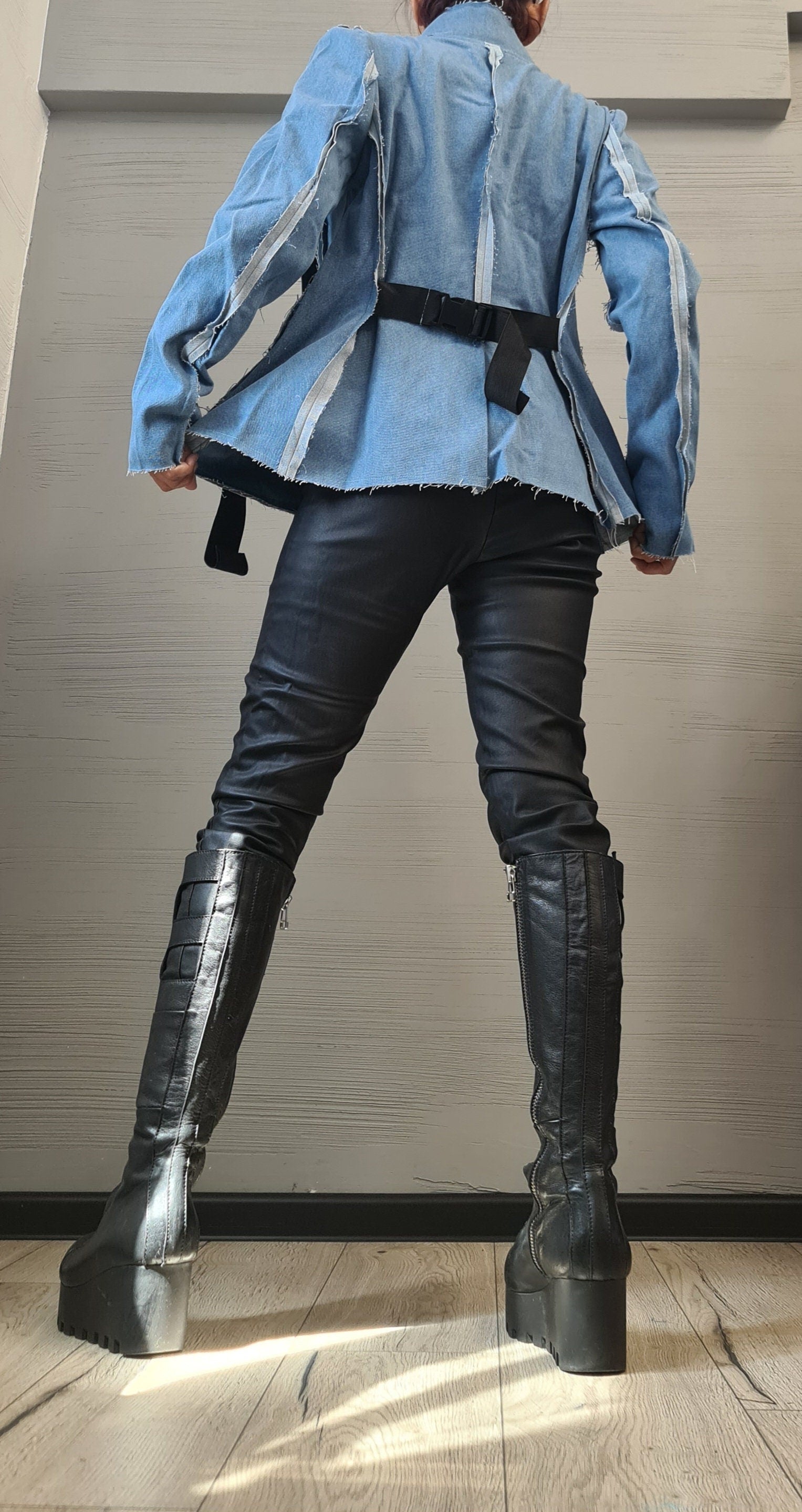 Asymmetrical Denim Blazer, Avant Garde Women Blazer, Extravagant Jacket, Party Jacket