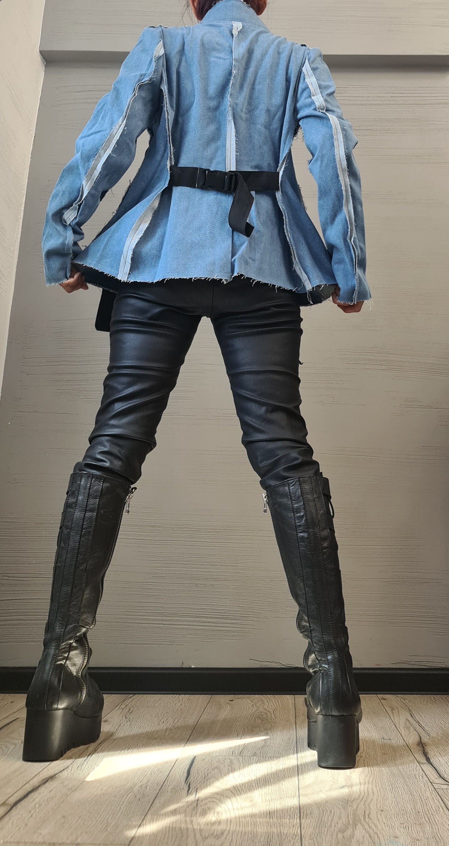 Asymmetrical Denim Blazer, Avant Garde Women Blazer, Extravagant Jacket, Party Jacket