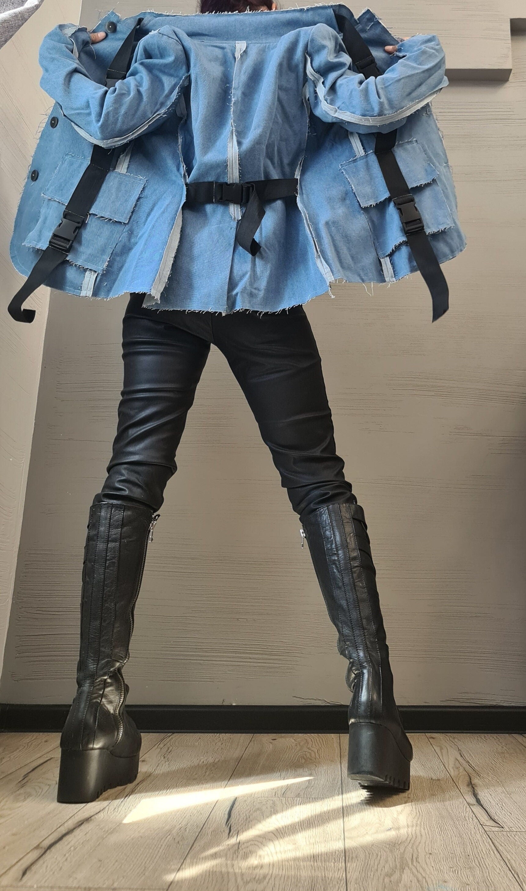 Asymmetrical Denim Blazer, Avant Garde Women Blazer, Extravagant Jacket, Party Jacket