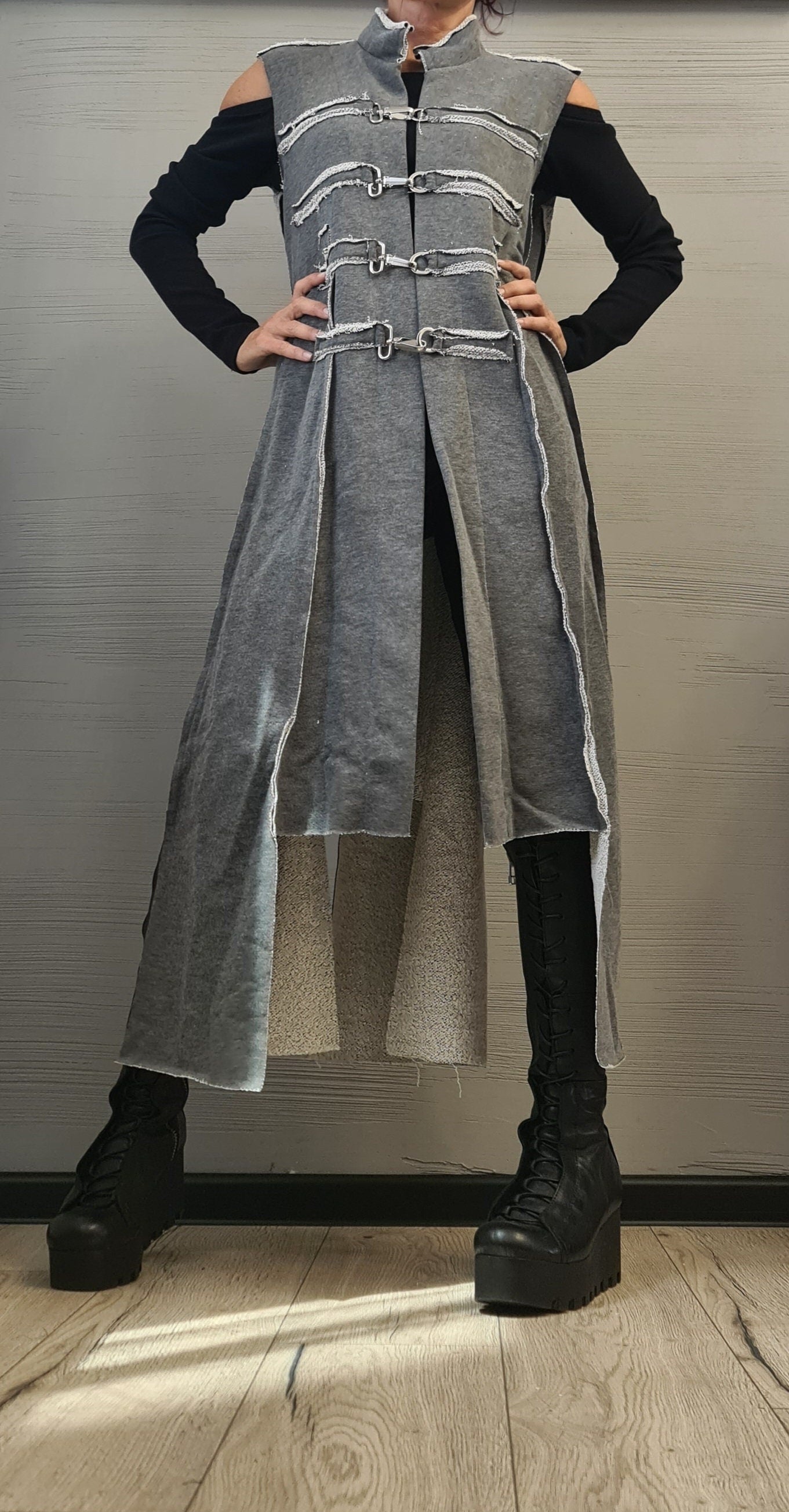 New collection Grey Cotton Vest, Asymmetric Vest, Sleeveless Vest, Long Vest, Extravagant Vest, Maxi Vest