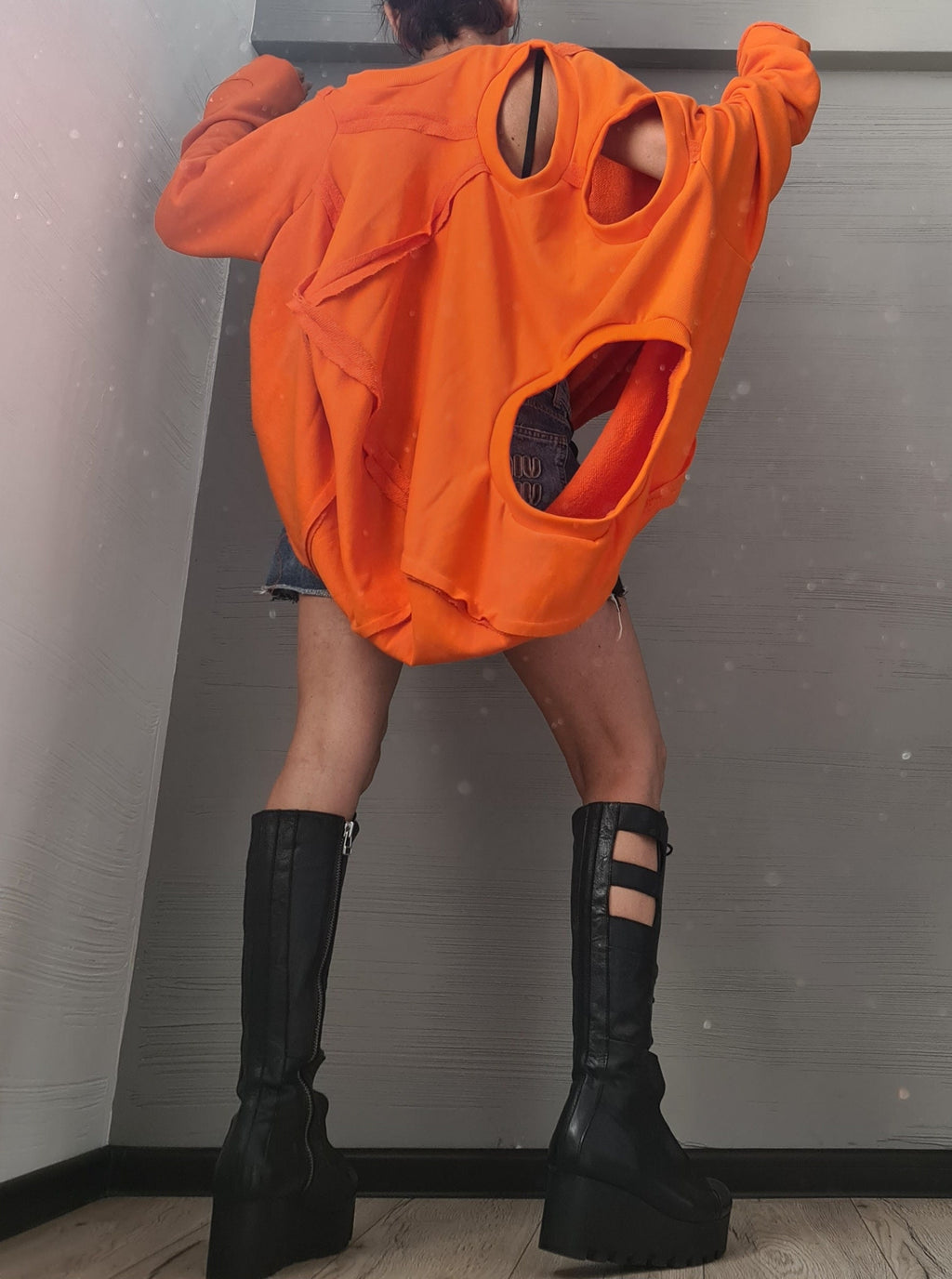 Orange Asymmetrical tunic, Avant Garde Tunic, Outside seams, Loose Tunic, Deconstructed Top, Long Short Sleeve Top DRESSSHOESCODE