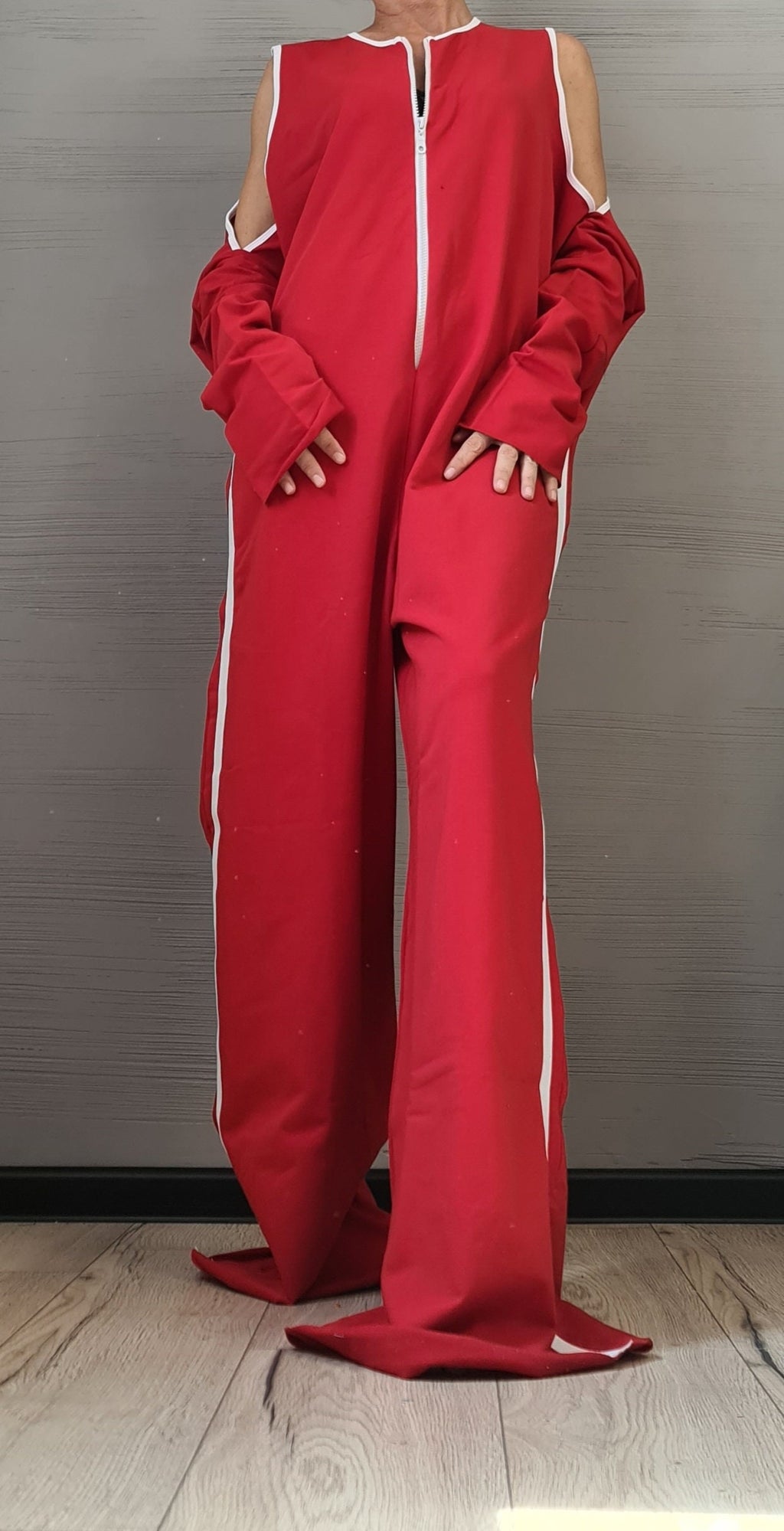 Long Jumpsuit, Red Harem Jumpsuit, Gothic Jumpsuit , Extravagant Wide Leg Overall, Sleeveless Jumpsuit