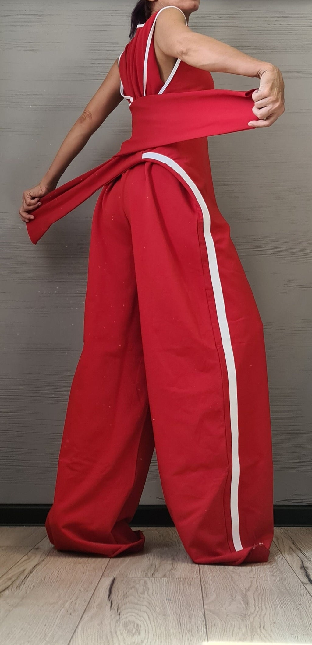 Long Jumpsuit, Red Harem Jumpsuit, Gothic Jumpsuit , Extravagant Wide Leg Overall, Sleeveless Jumpsuit