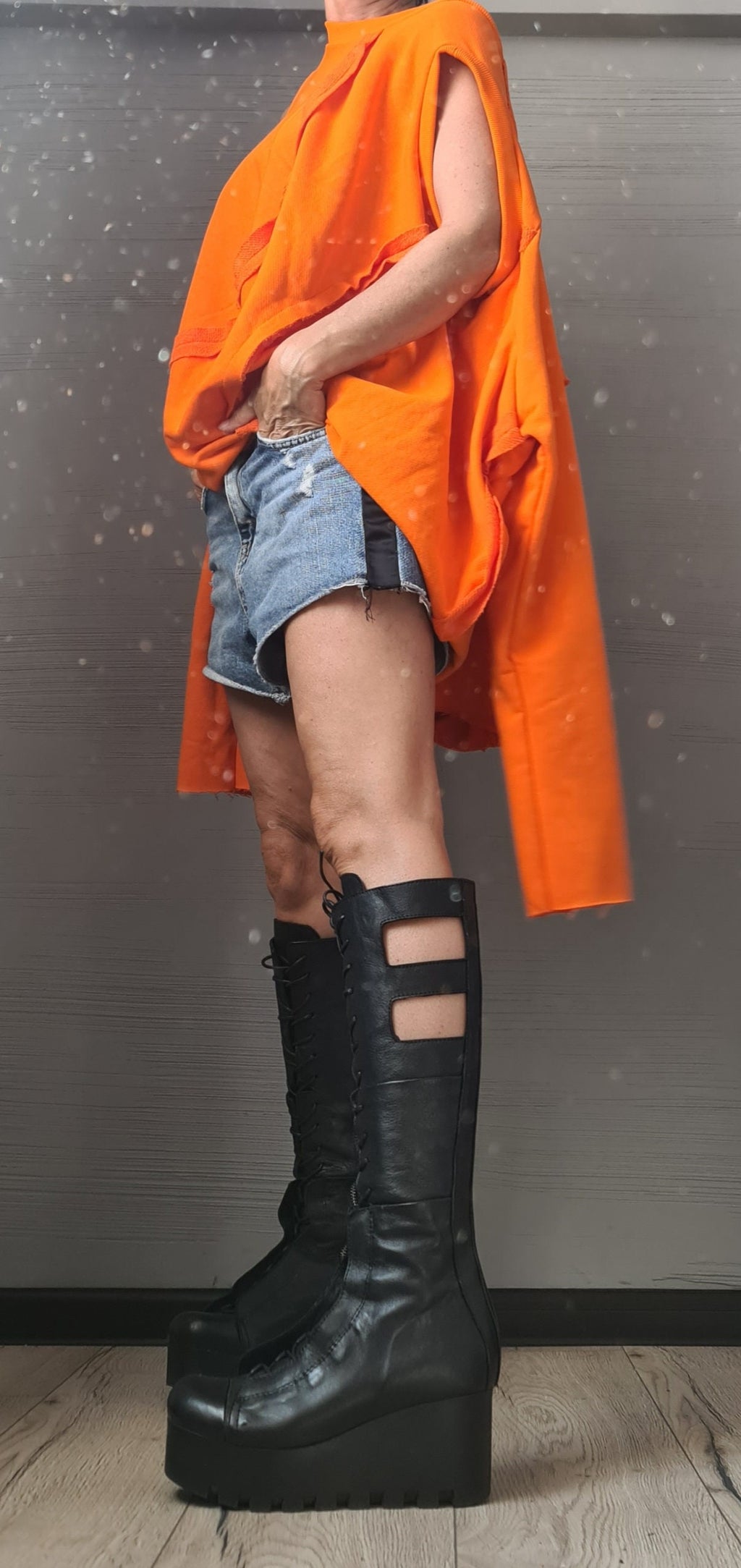 Orange Asymmetrical tunic, Avant Garde Tunic, Outside seams, Loose Tunic, Deconstructed Top, Long Short Sleeve Top DRESSSHOESCODE