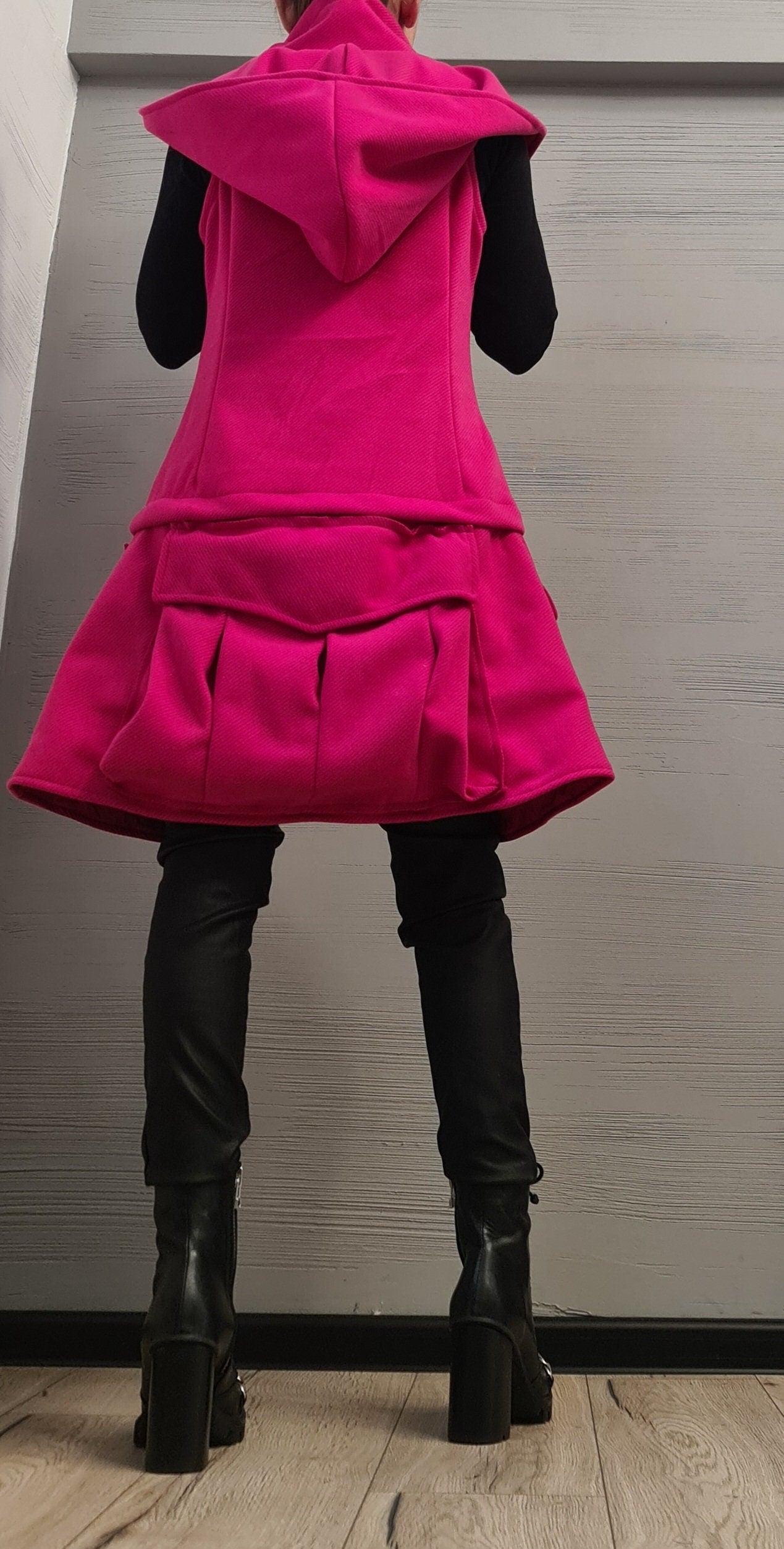 New collection Hot Pink Winter Vest, Extravagant Vest, Asymmetric Vest, Long Short Vest, Hooded  Vest, Sleeveless Vest, Plus Size