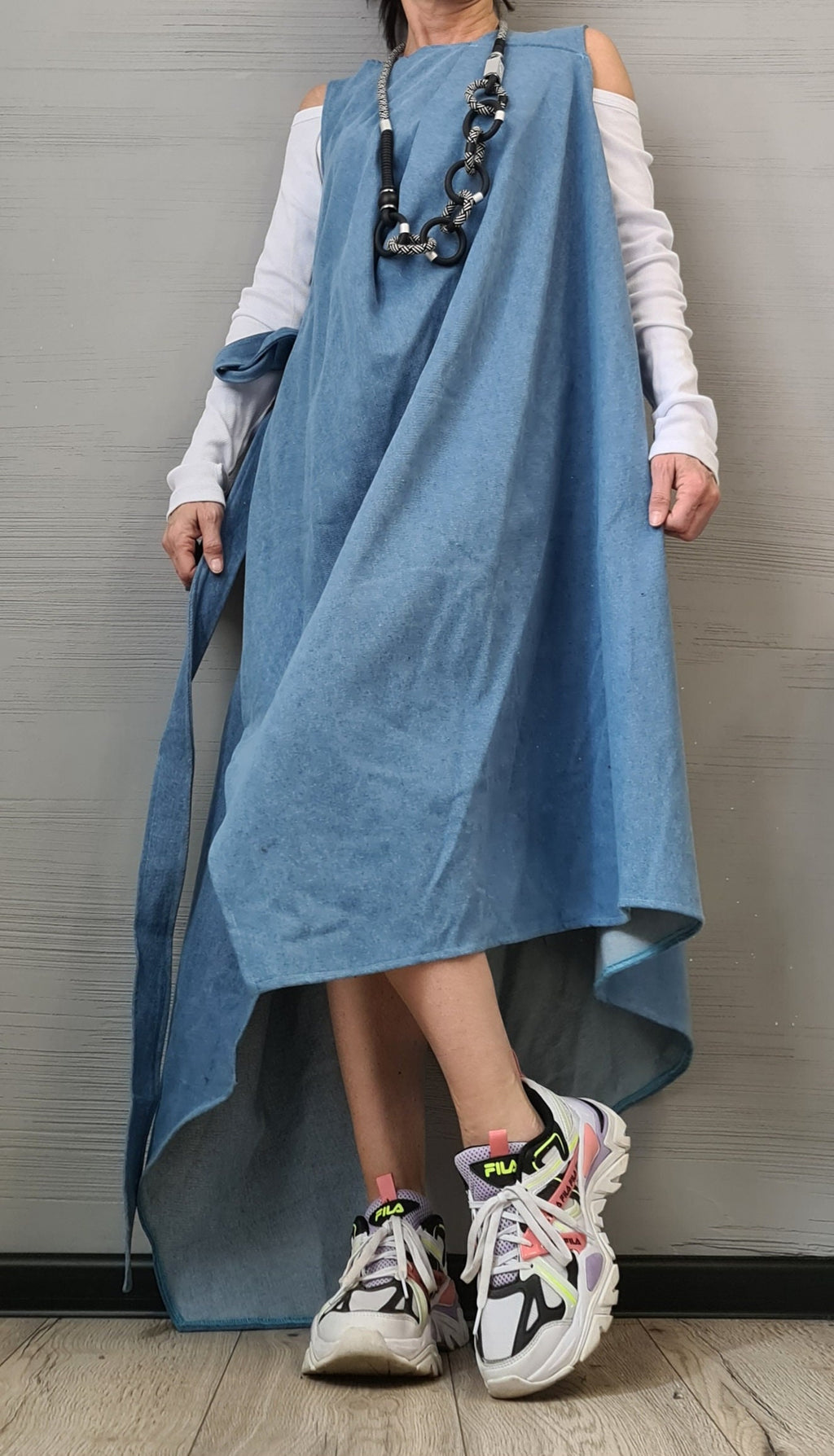 Denim Dress, Asymmetric Dress, Oversize Dress, Sleeveless Dress, Extravagant Dress, Plus Size Dress, Avant-garde