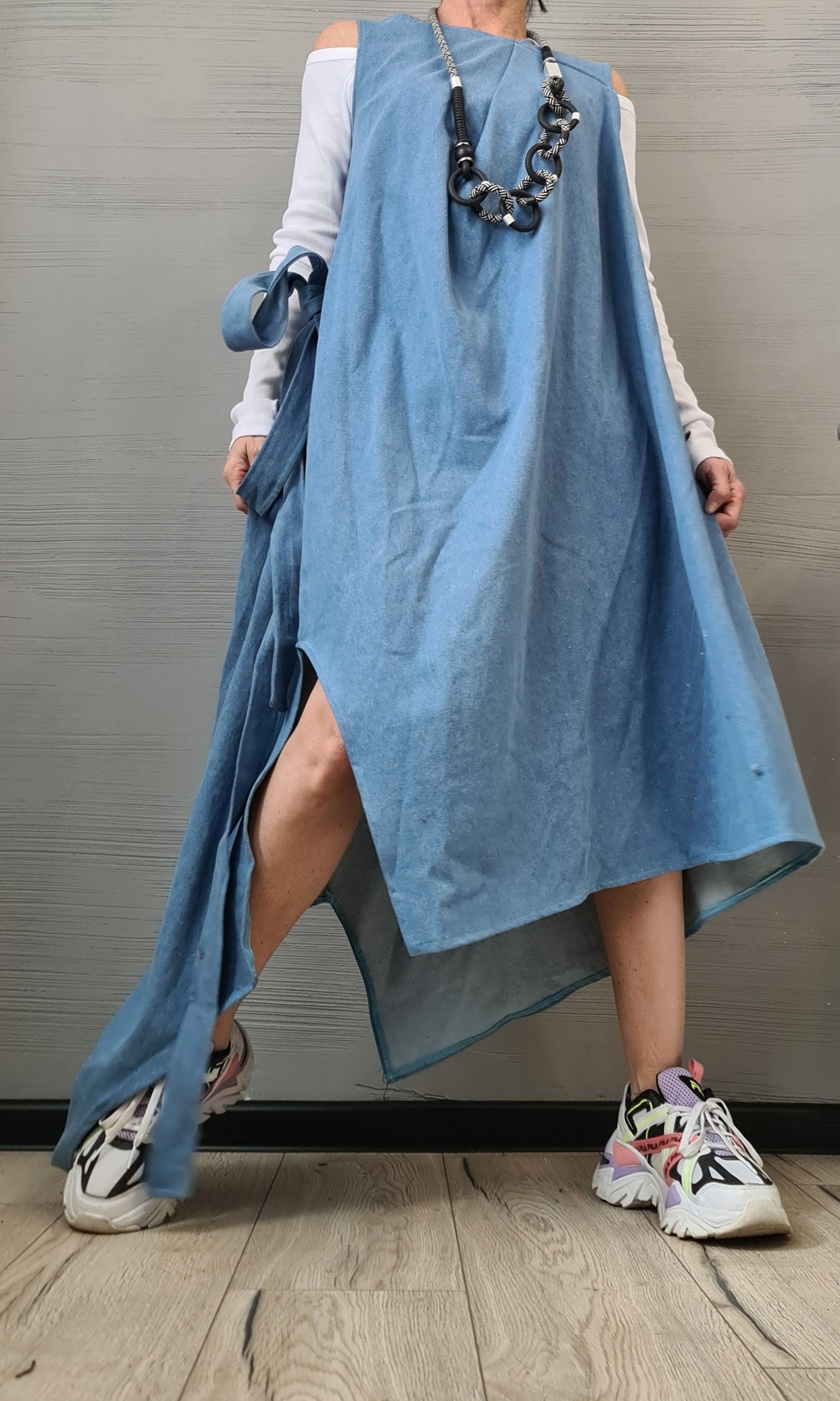 Denim Dress, Asymmetric Dress, Oversize Dress, Sleeveless Dress, Extravagant Dress, Plus Size Dress, Avant-garde