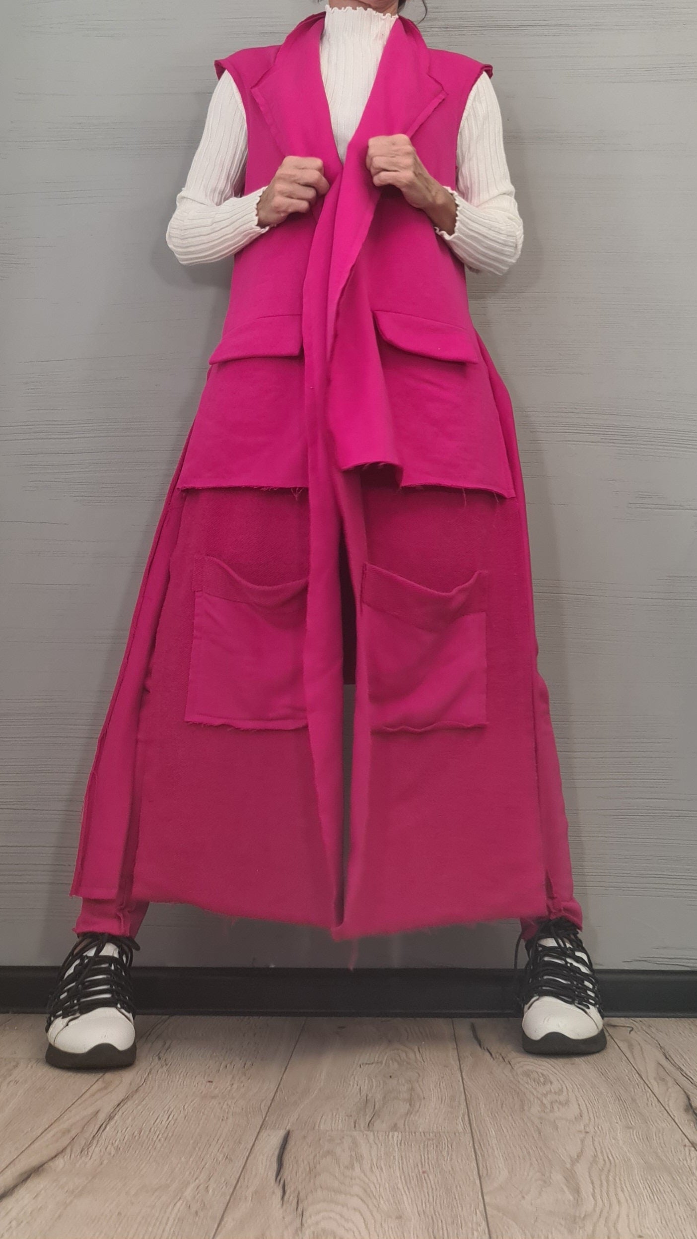 Asymmetric Vest with outside pockets , Sleeveless Vest, Long Short Vest, Extravagant Vest, Maxi Vest, Designer Vest, DRESSSHOESCODE