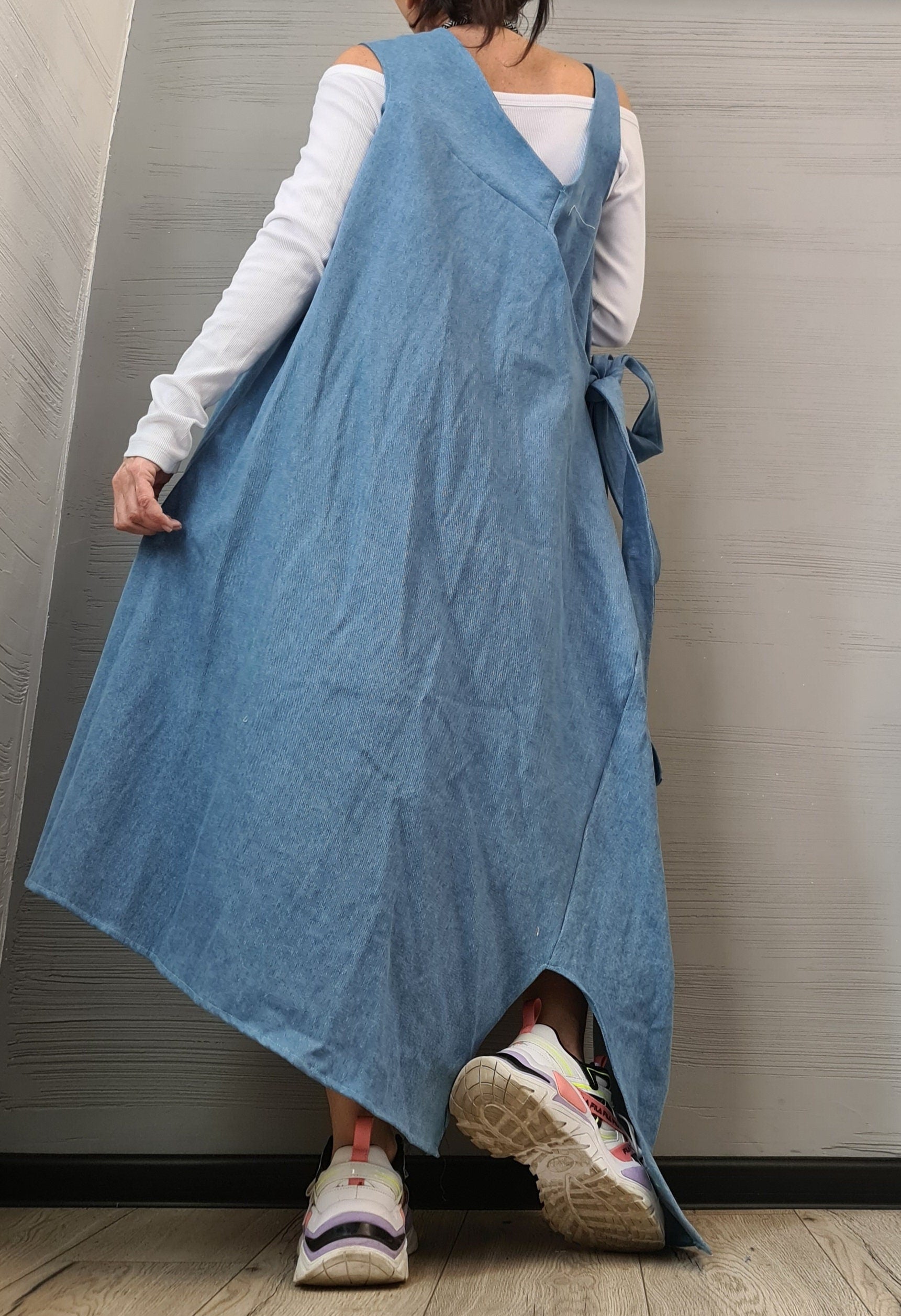 Denim Dress, Asymmetric Dress, Oversize Dress, Sleeveless Dress, Extravagant Dress, Plus Size Dress, Avant-garde