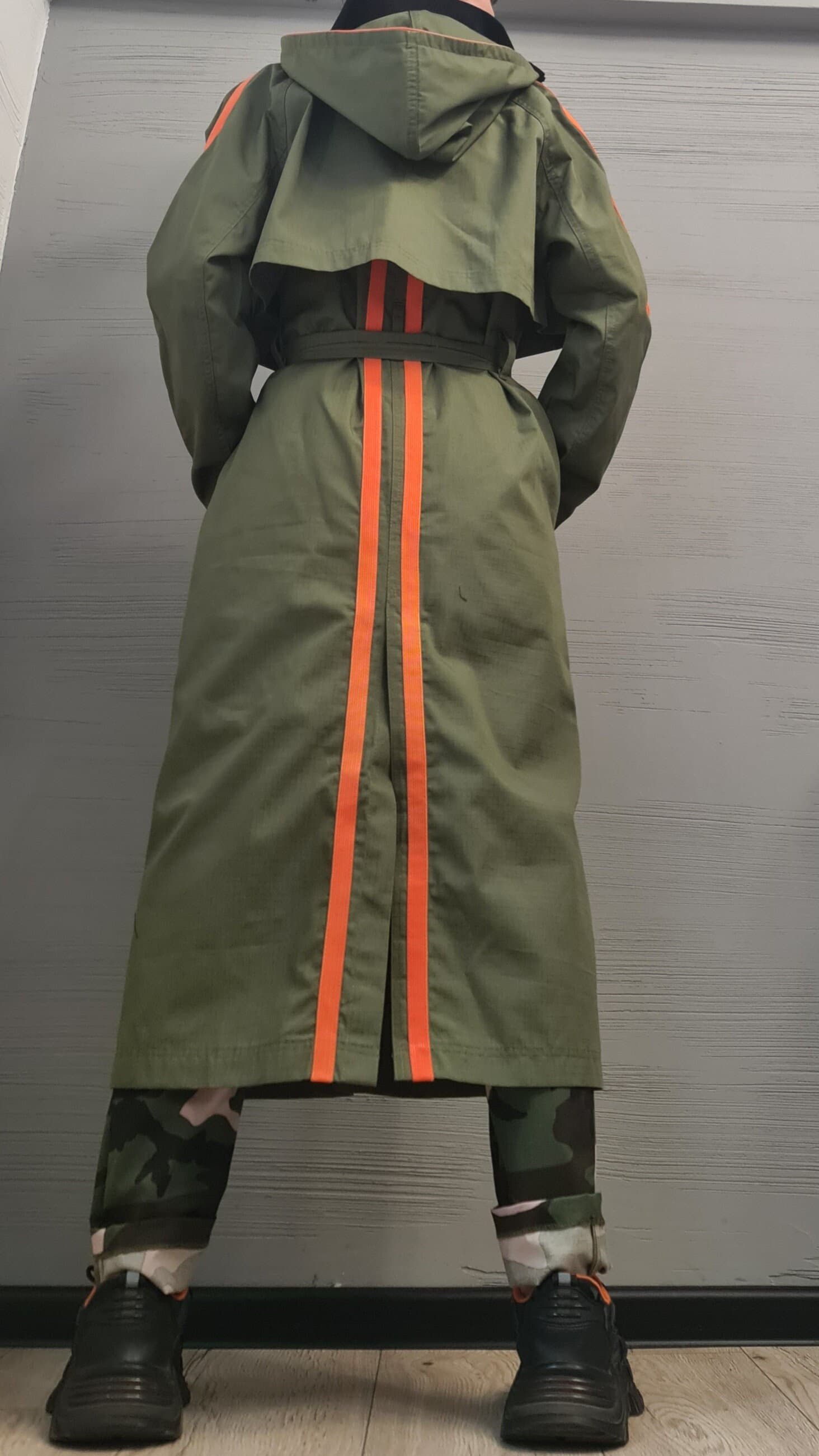 New collection Spring Blazer, Two pieces - Long sleeveless Vest and Short Jacket, Extravagant Long loose hooded Military Green Trench Coat