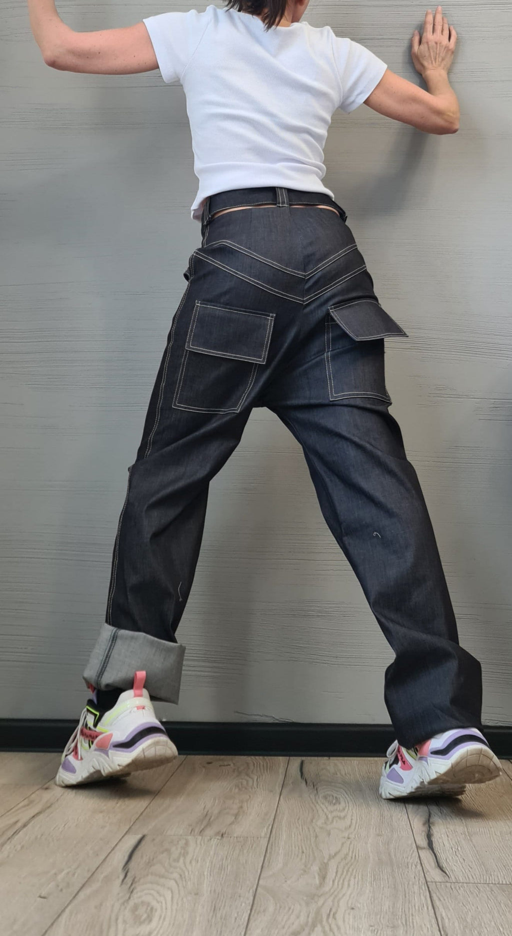 Dark Blue Straight-Leg Denim Pants | High Waist Minimalist Jeans | Handmade Cotton Trousers | Casual Avant-Garde Streetwear