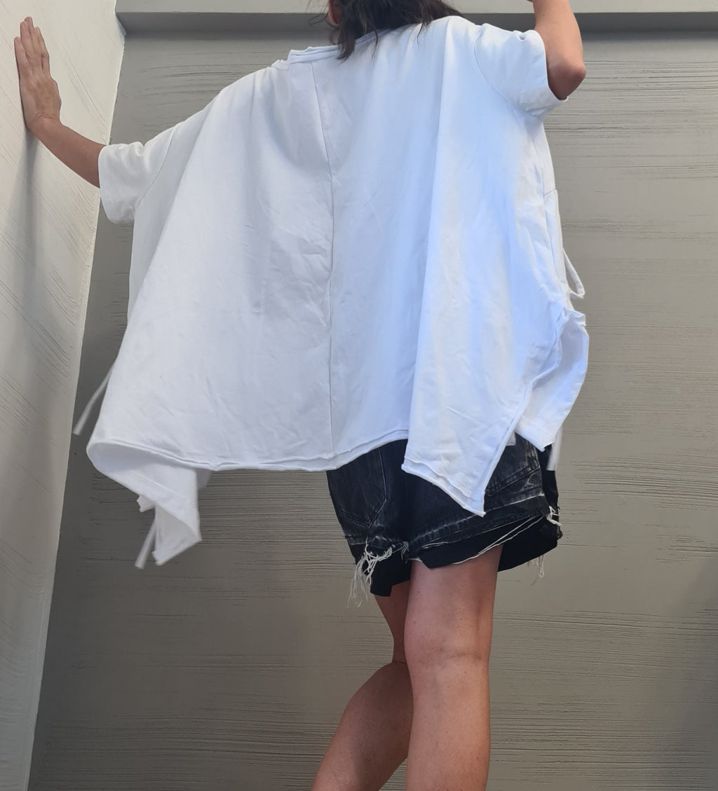 Avant Garde White Tunic, Wide Blouse, Loose Tunic, Asymmetric Blouse, Oversize Tunic