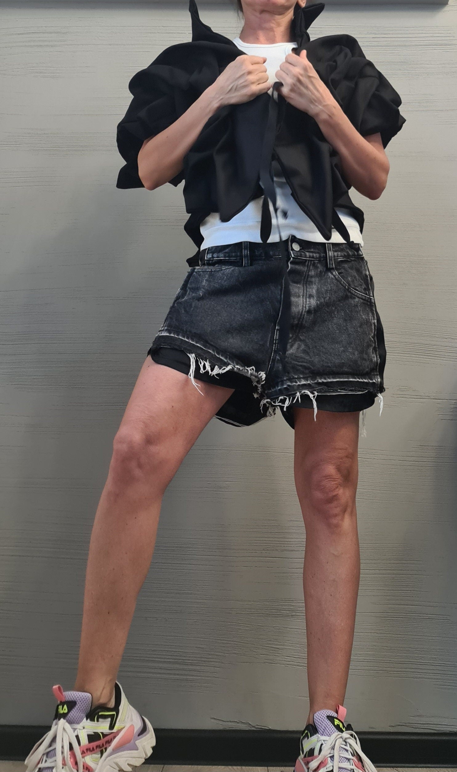 Black Denim Extravagant Jacket, Women Short Jacket, Asymmetric Jacket