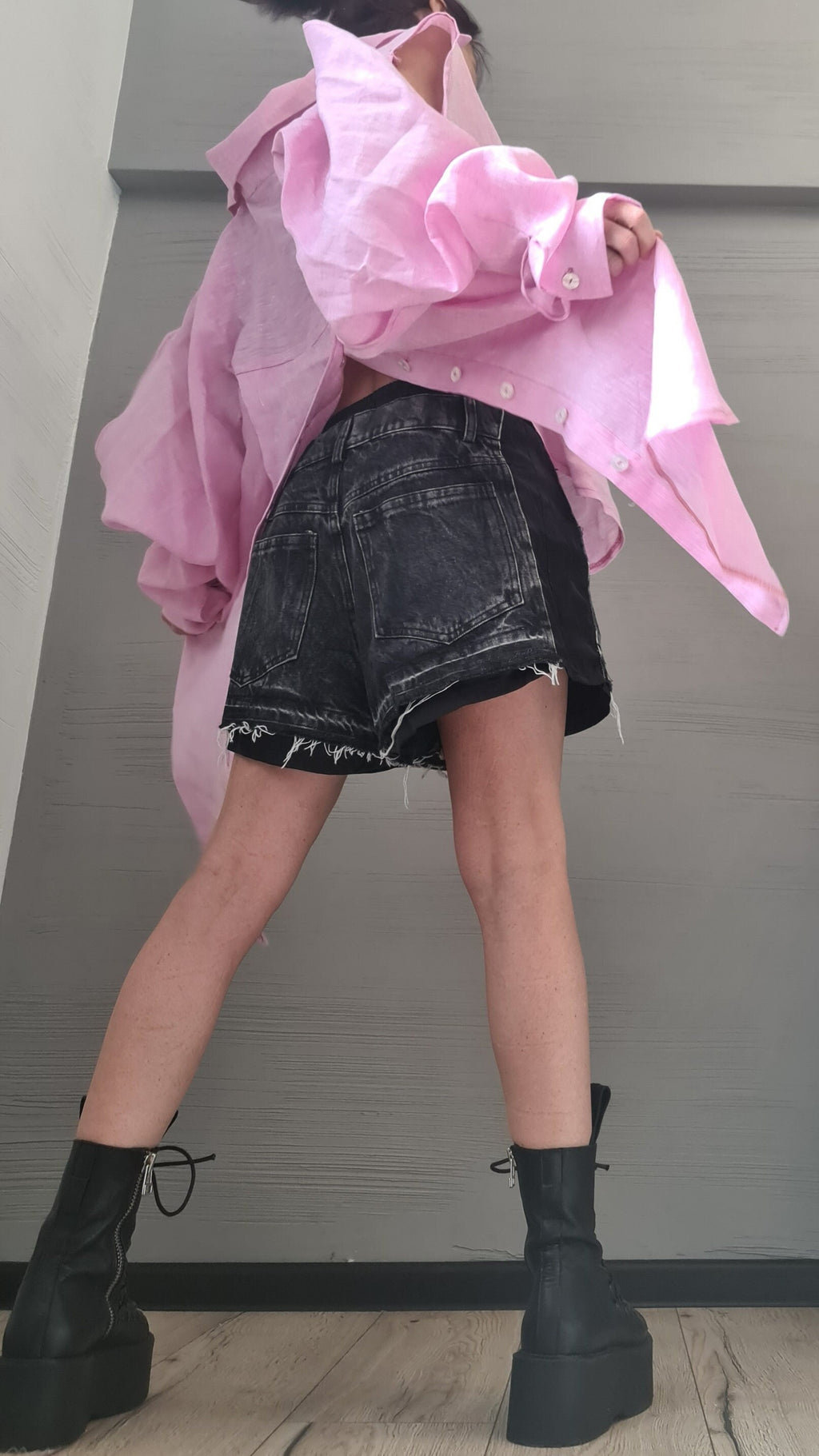 New collection Pink Linen Asymmetric Shirt, Open back Shirt, Avant Garde Tunic, Loose Tunic Shirt,Extravagant Shirt, Oversize Tunic