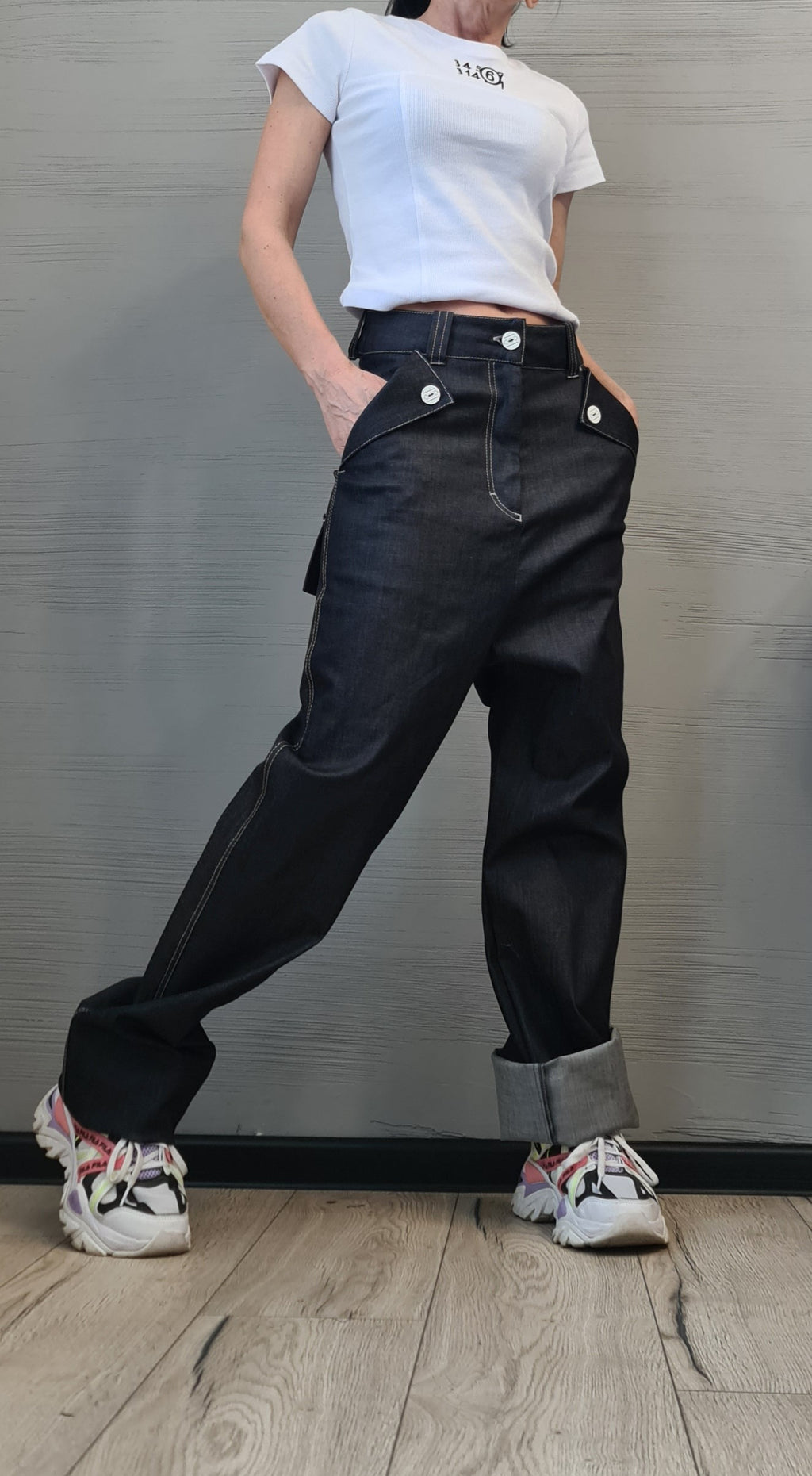 Dark Blue Straight-Leg Denim Pants | High Waist Minimalist Jeans | Handmade Cotton Trousers | Casual Avant-Garde Streetwear