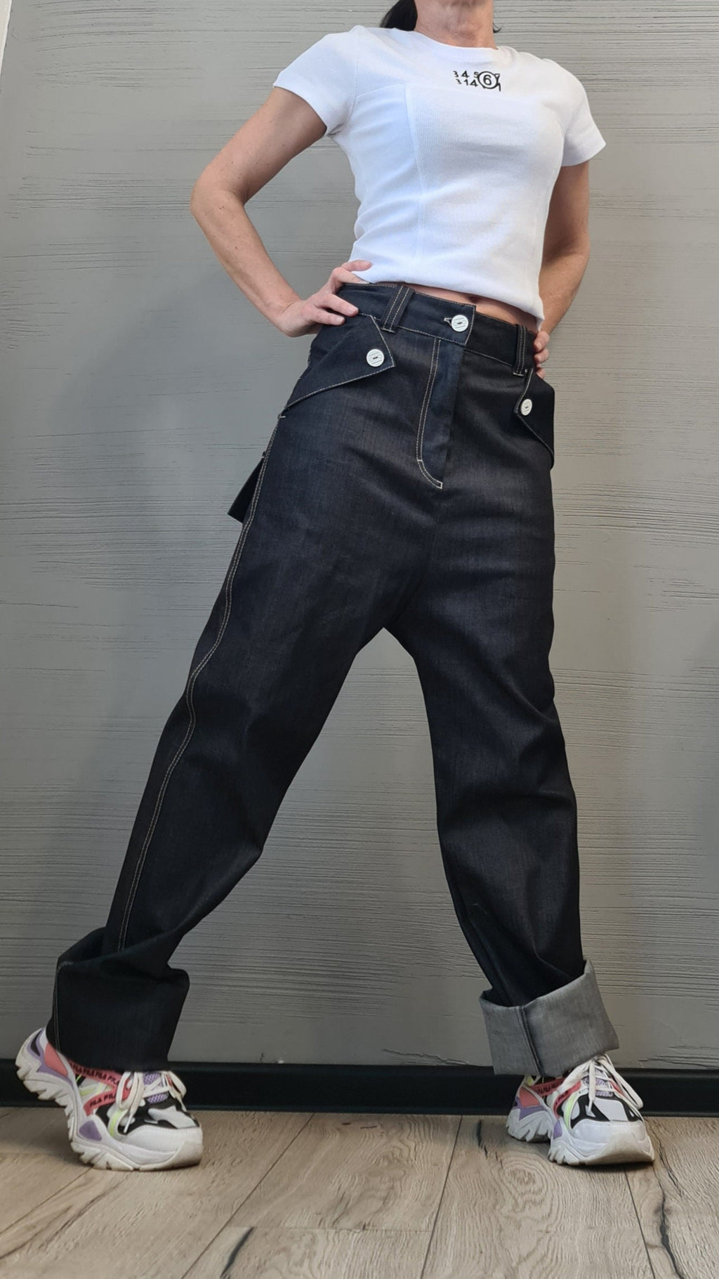 Dark Blue Straight-Leg Denim Pants | High Waist Minimalist Jeans | Handmade Cotton Trousers | Casual Avant-Garde Streetwear