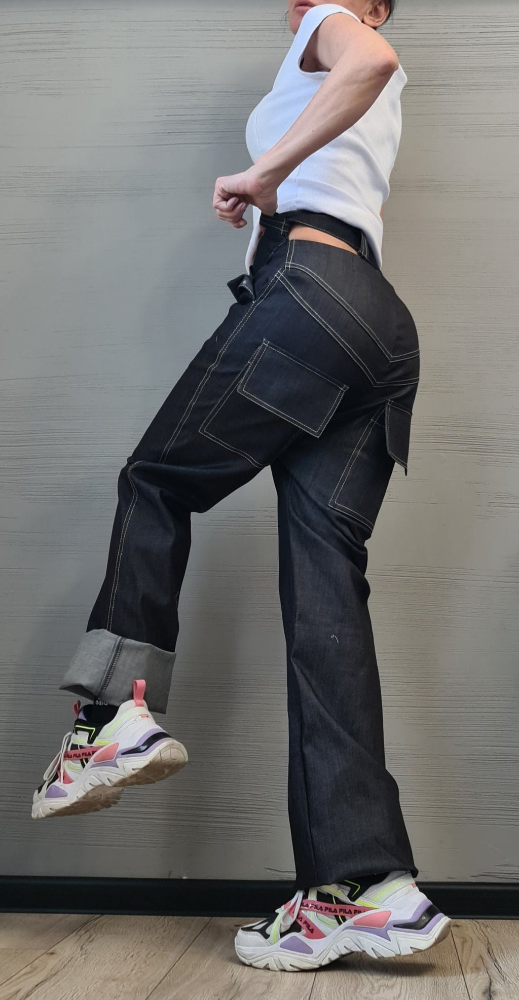 Dark Blue Straight-Leg Denim Pants | High Waist Minimalist Jeans | Handmade Cotton Trousers | Casual Avant-Garde Streetwear
