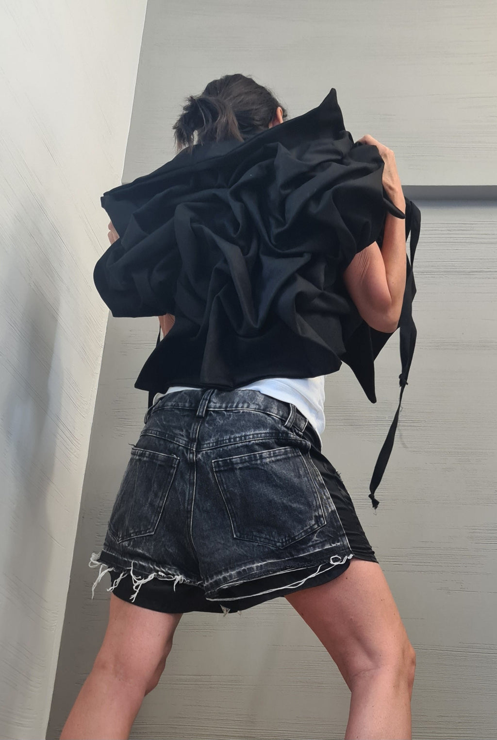 Black Denim Extravagant Jacket, Women Short Jacket, Asymmetric Jacket
