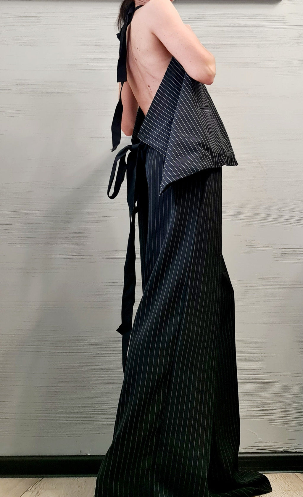 Extravagant Women Costume, Asymmetric Vest, Women Vest Pants Set, Vest with bare back, Wide trousers