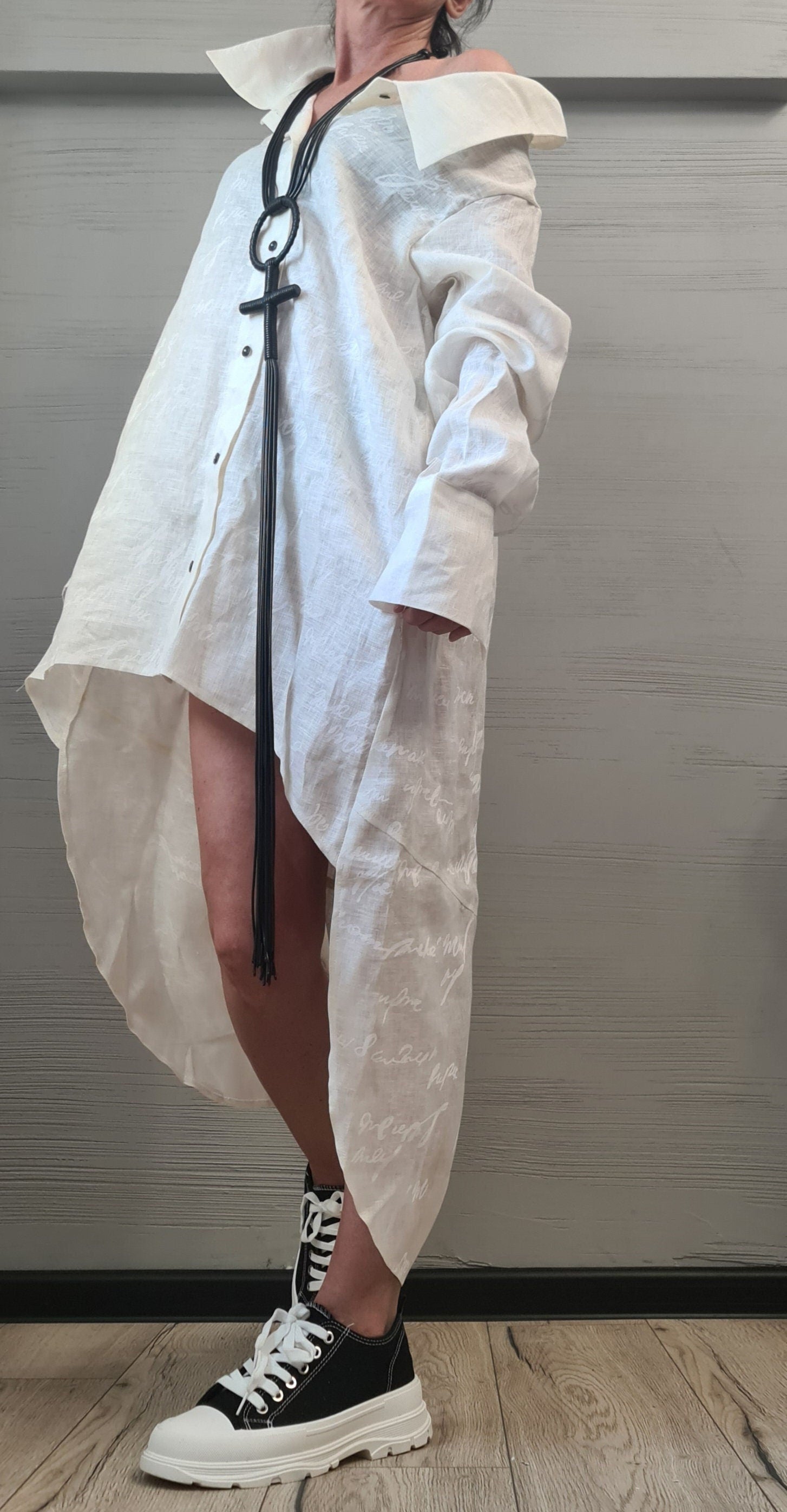 New collection Linen Asymmetric Shirt, Long Short Shirt, Avant Garde Tunic, Loose Tunic Shirt,Extravagant Shirt, summer 2024 beach shirt
