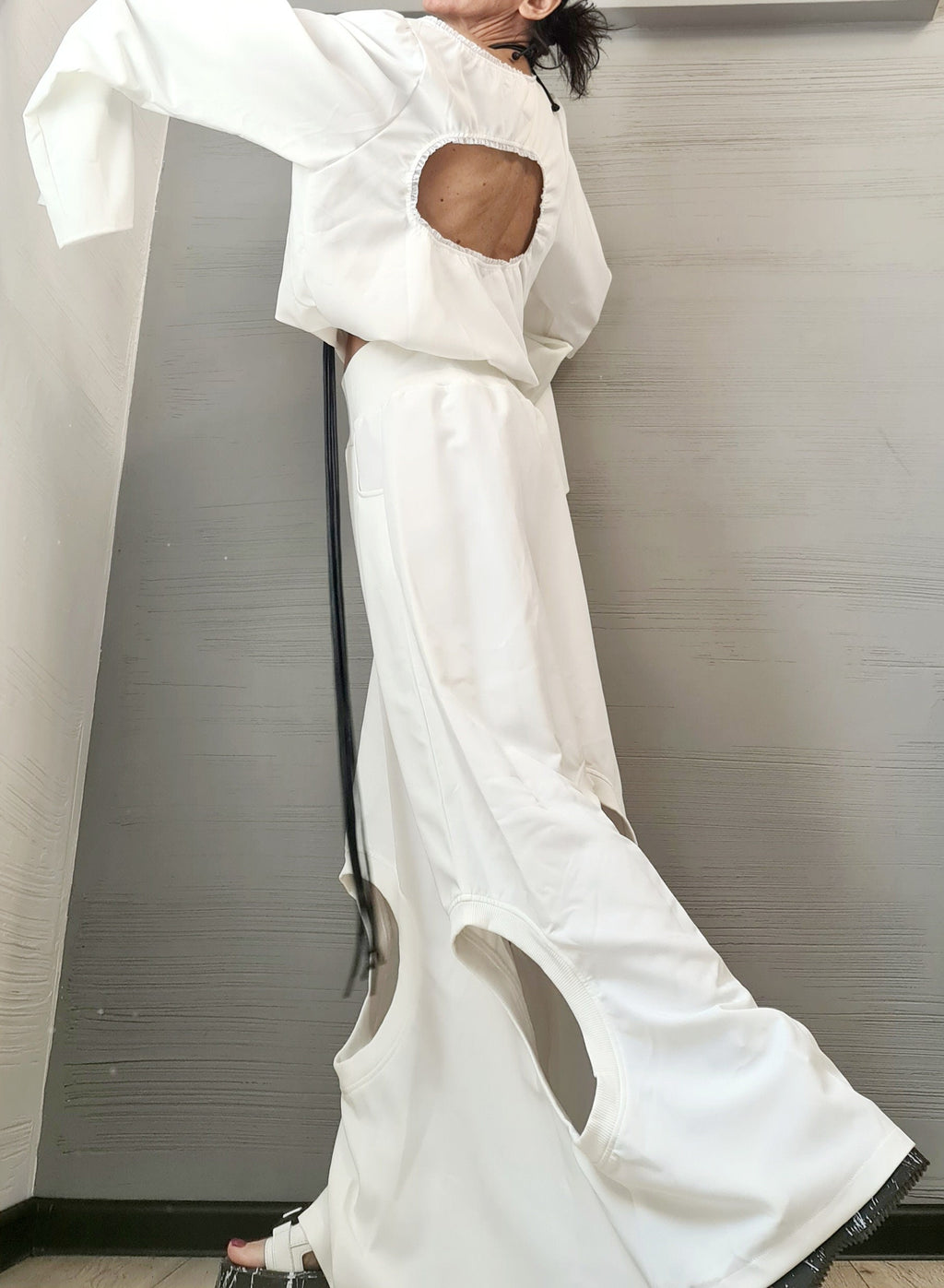 New collection Extravagant Set, Deconstructed Avant Garde Long Skirt, Open Back Blouse, A Line Skirt