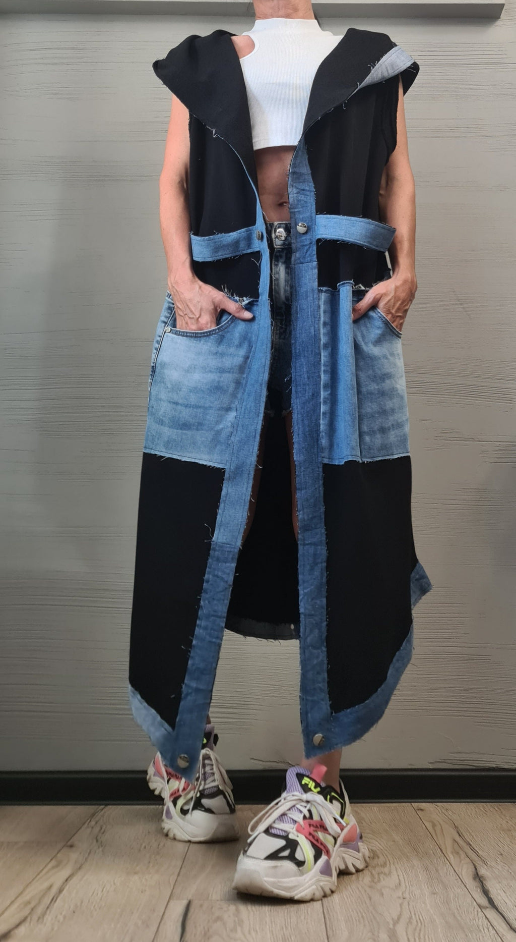 Gothic Vest, Denim & Cotton, Asymmetric Vest, Sleeveless Vest, Long Vest, Extravagant Vest, Maxi Vest, DRESSSHOESCODE