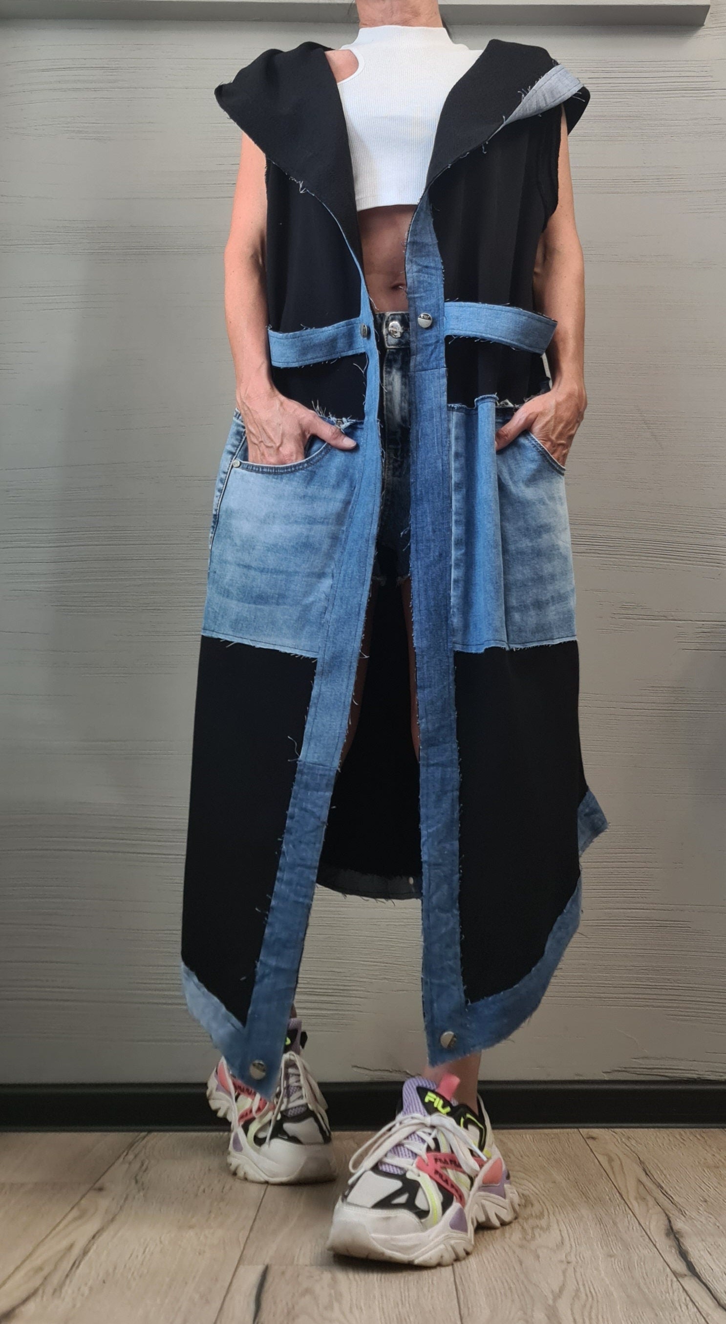 Gothic Vest, Denim & Cotton, Asymmetric Vest, Sleeveless Vest, Long Vest, Extravagant Vest, Maxi Vest, DRESSSHOESCODE