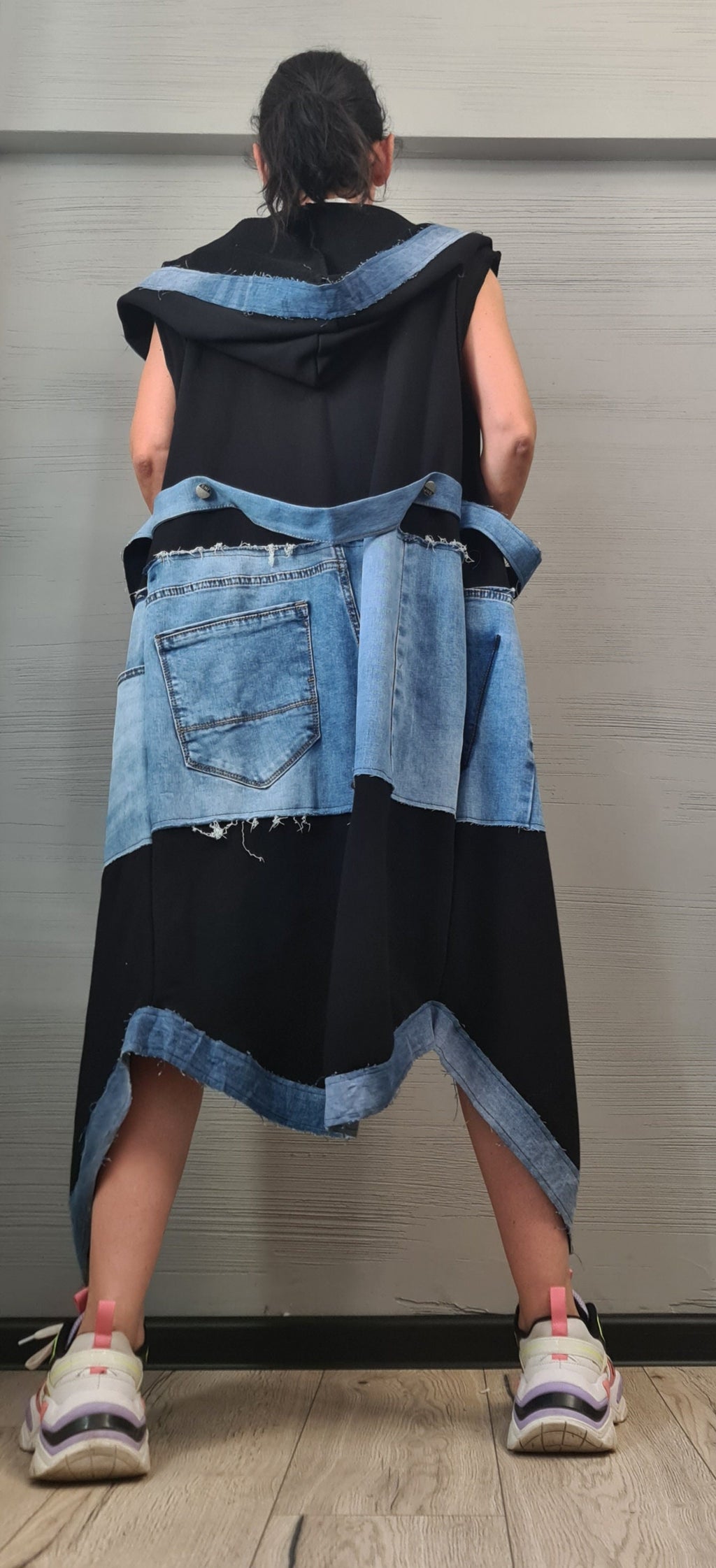 Gothic Vest, Denim & Cotton, Asymmetric Vest, Sleeveless Vest, Long Vest, Extravagant Vest, Maxi Vest, DRESSSHOESCODE