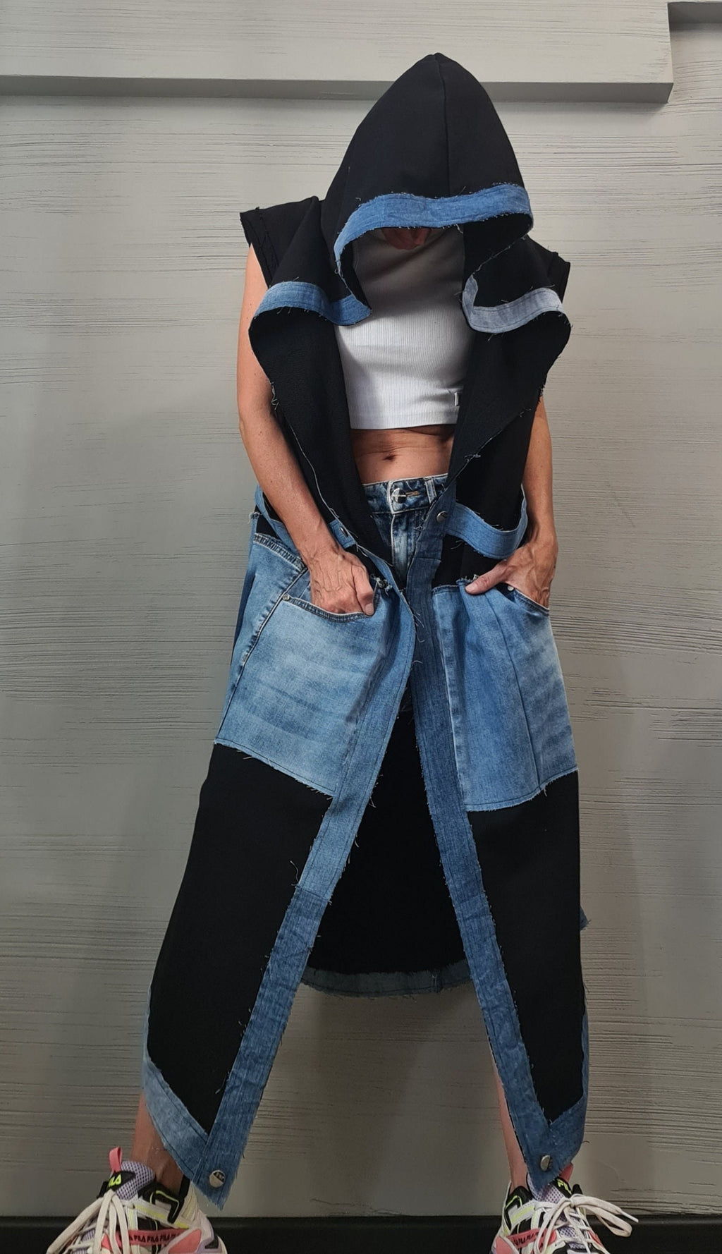 Gothic Vest, Denim & Cotton, Asymmetric Vest, Sleeveless Vest, Long Vest, Extravagant Vest, Maxi Vest, DRESSSHOESCODE