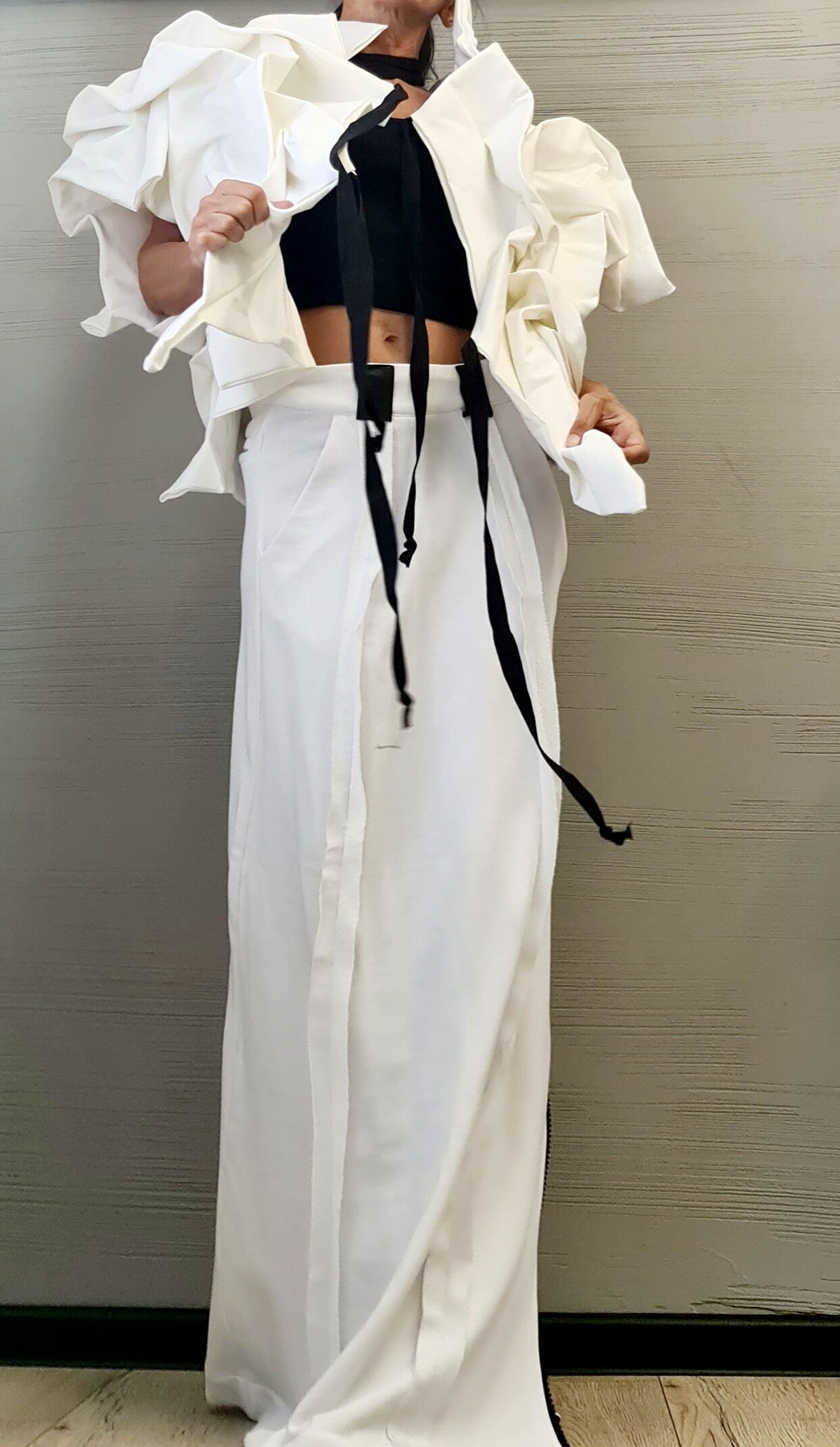 Denim Extravagant Jacket, Women Short Jacket, Asymmetric Jacket DRESSSHOESCODE