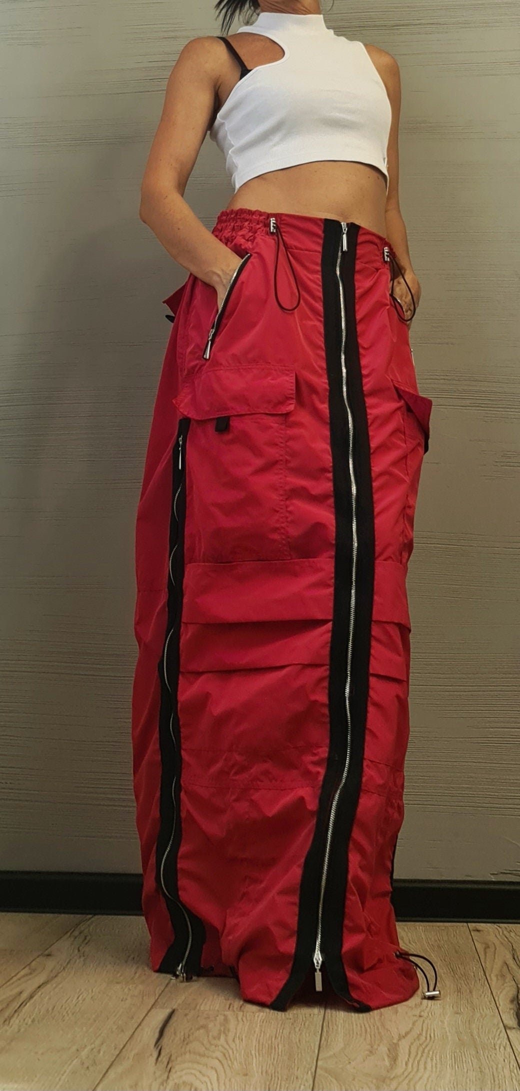 New collection Extravagant Long Skirt, Deconstructed Avant Garde Skirt Outside Pockets, Sexy Skirt Dress